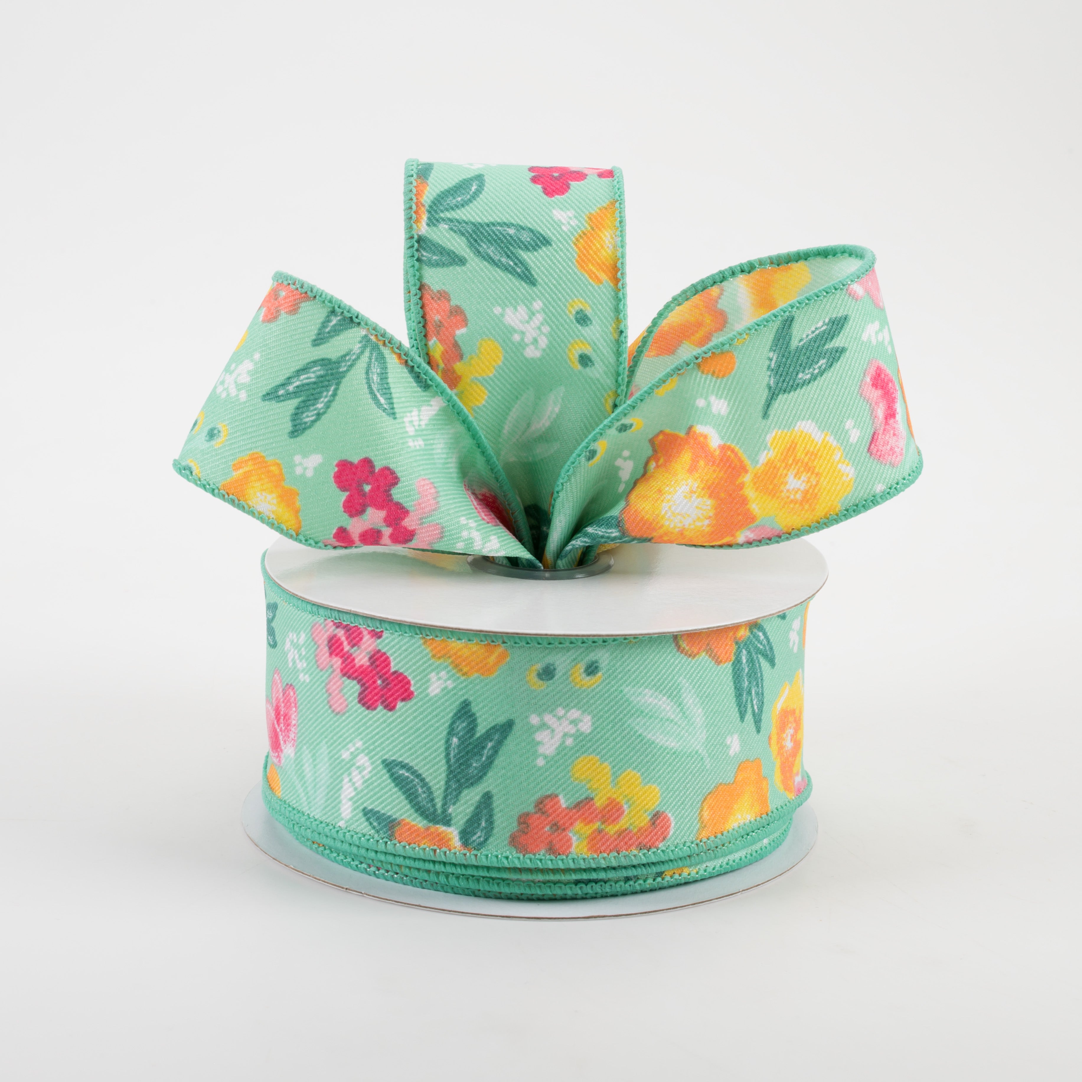 1.5" Soft Florals Ribbon: Mint Green (10 Yards) Lifestyle Photo