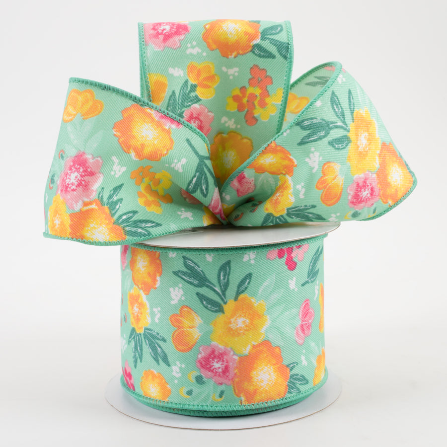 2.5" Soft Florals Ribbon: Mint Green (10 Yards) Lifestyle Photo