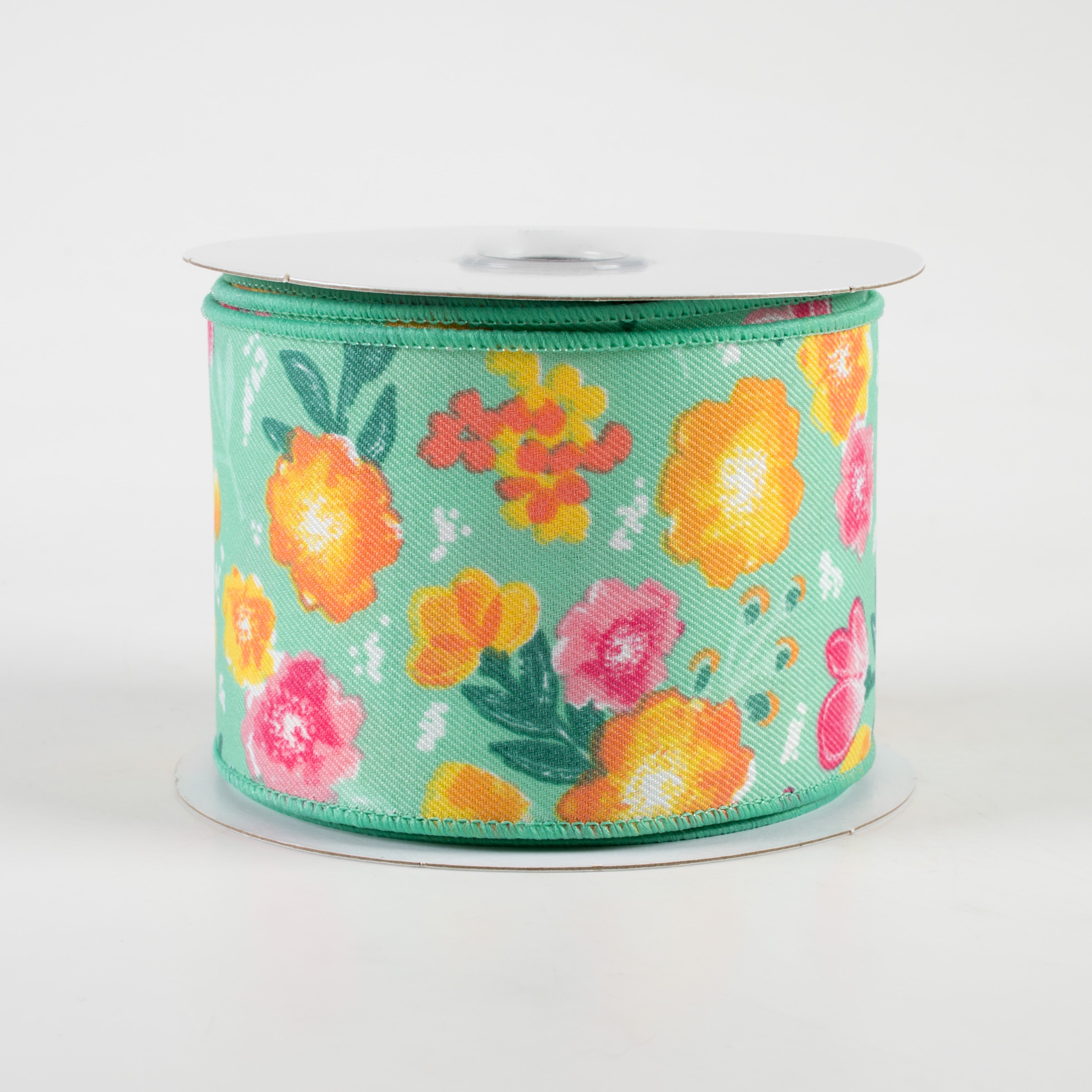 2.5" Soft Florals Ribbon: Mint Green (10 Yards)