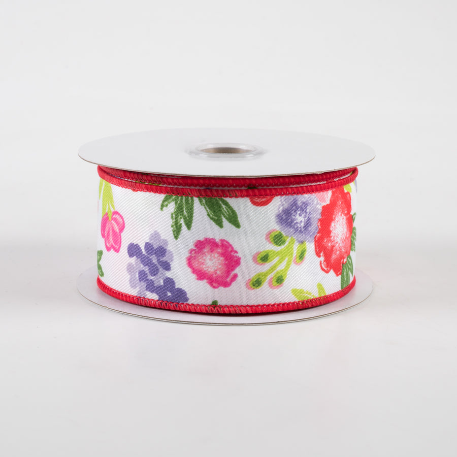 1.5" Soft Florals Ribbon: Tomato, Pink, Lavender, Green (10 Yards)