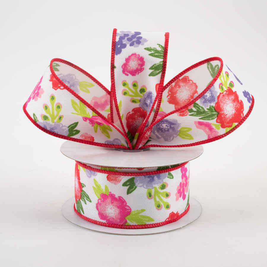1.5" Soft Florals Ribbon: Tomato, Pink, Lavender, Green (10 Yards) Lifestyle Photo