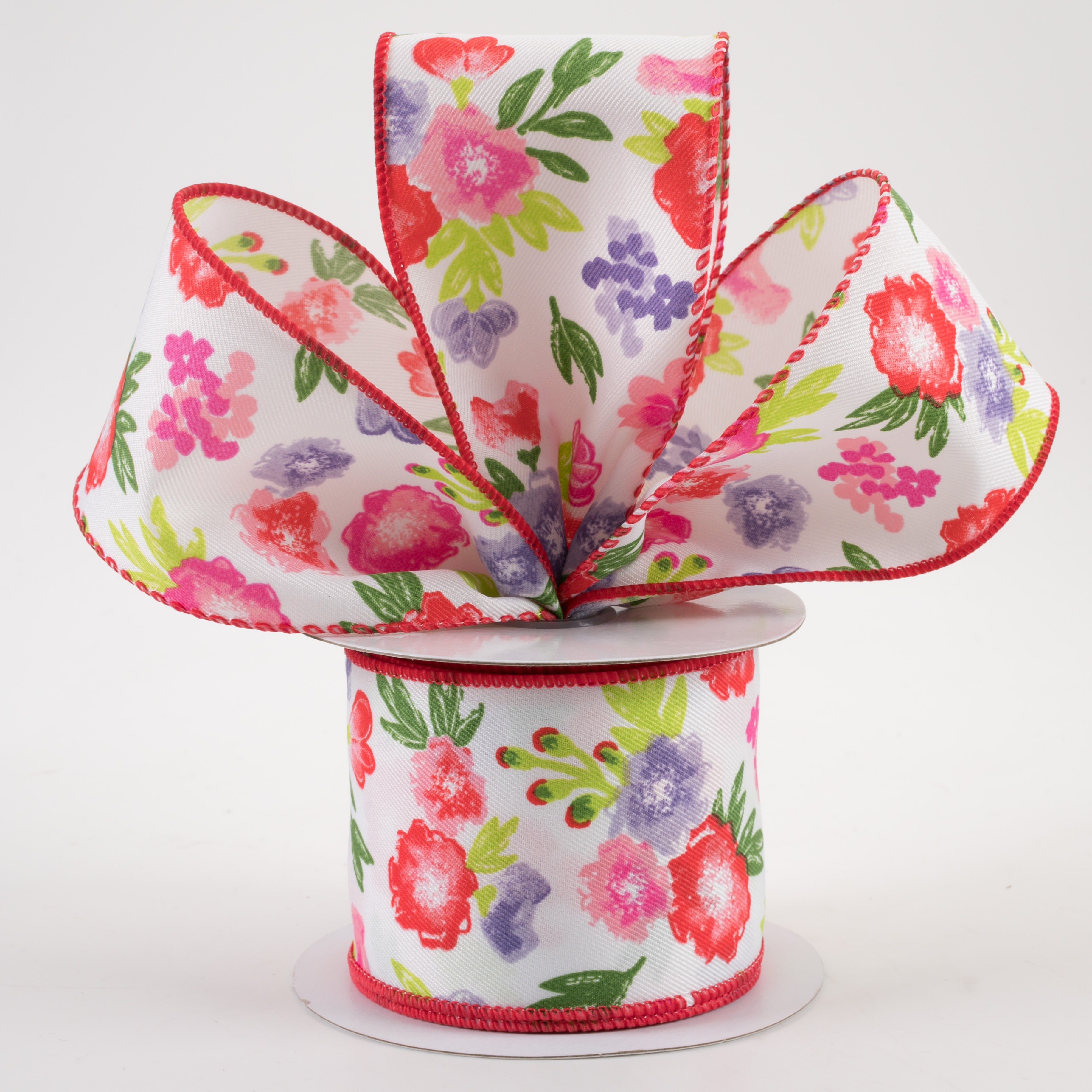 2.5" Soft Florals Ribbon: Tomato, Pink, Lavender, Green (10 Yards) Lifestyle Photo