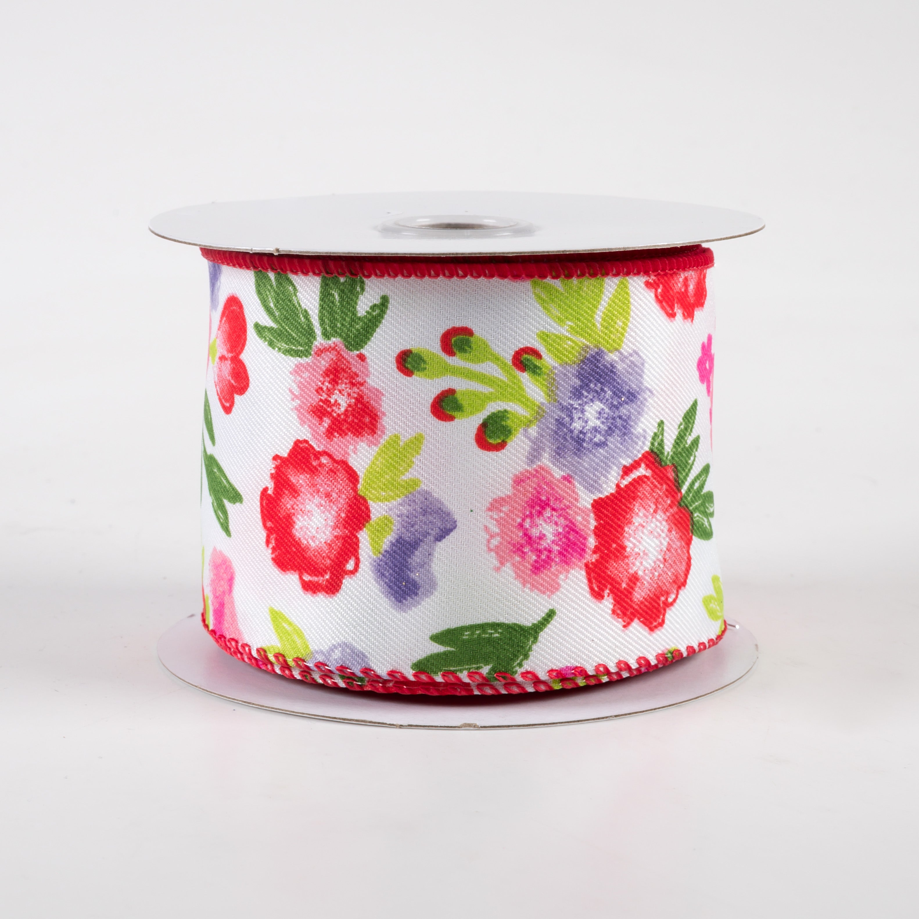 2.5" Soft Florals Ribbon: Tomato, Pink, Lavender, Green (10 Yards)