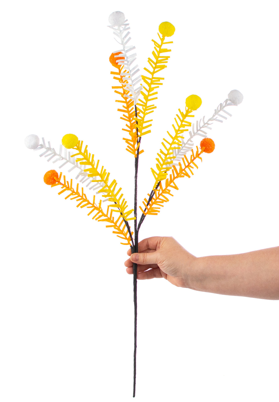 28" Spiky Felt Ball Spray: Candy Corn Hues detail photo 3