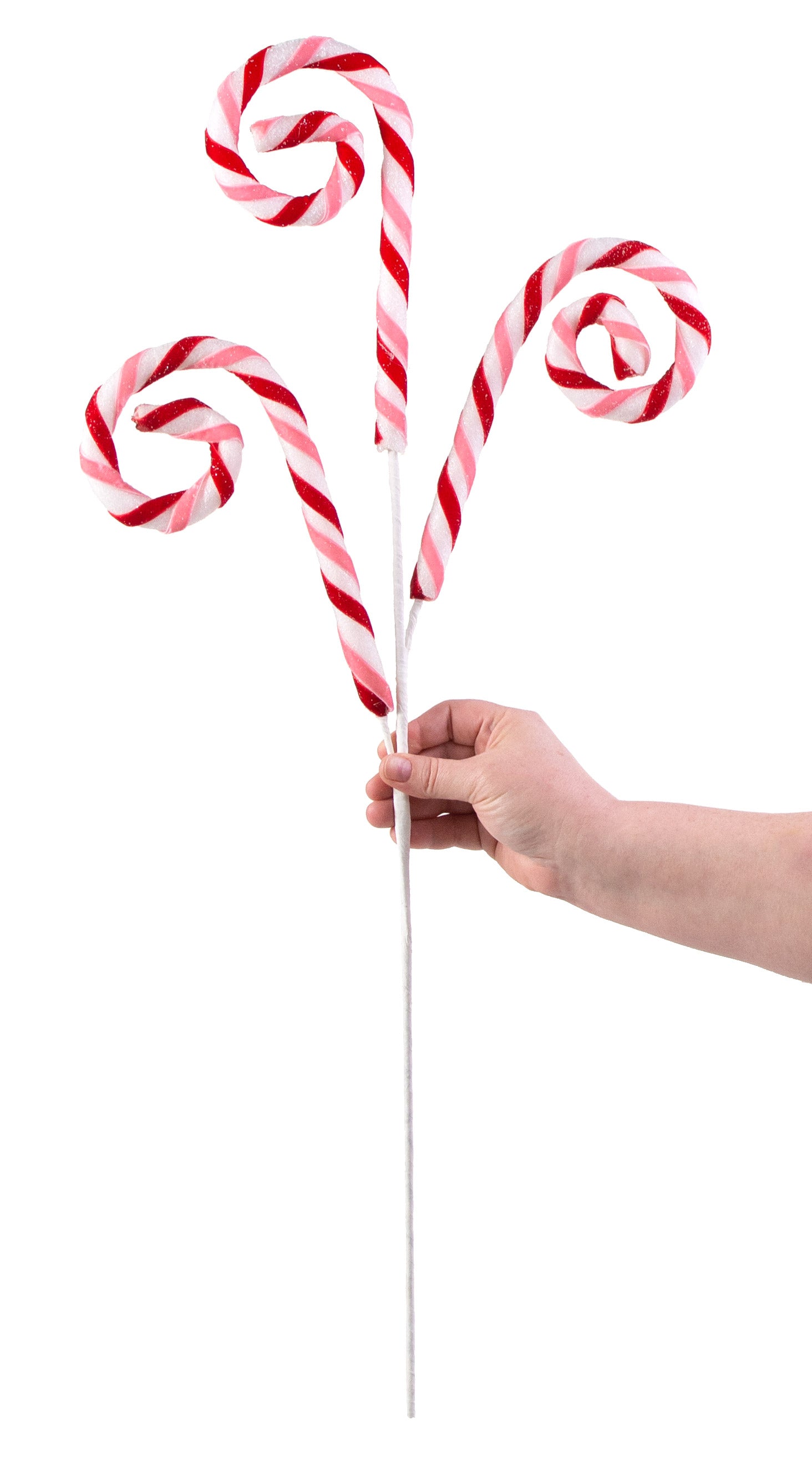 29" Spiral Candy Cane Spray: Light Pink & Red detail photo 3