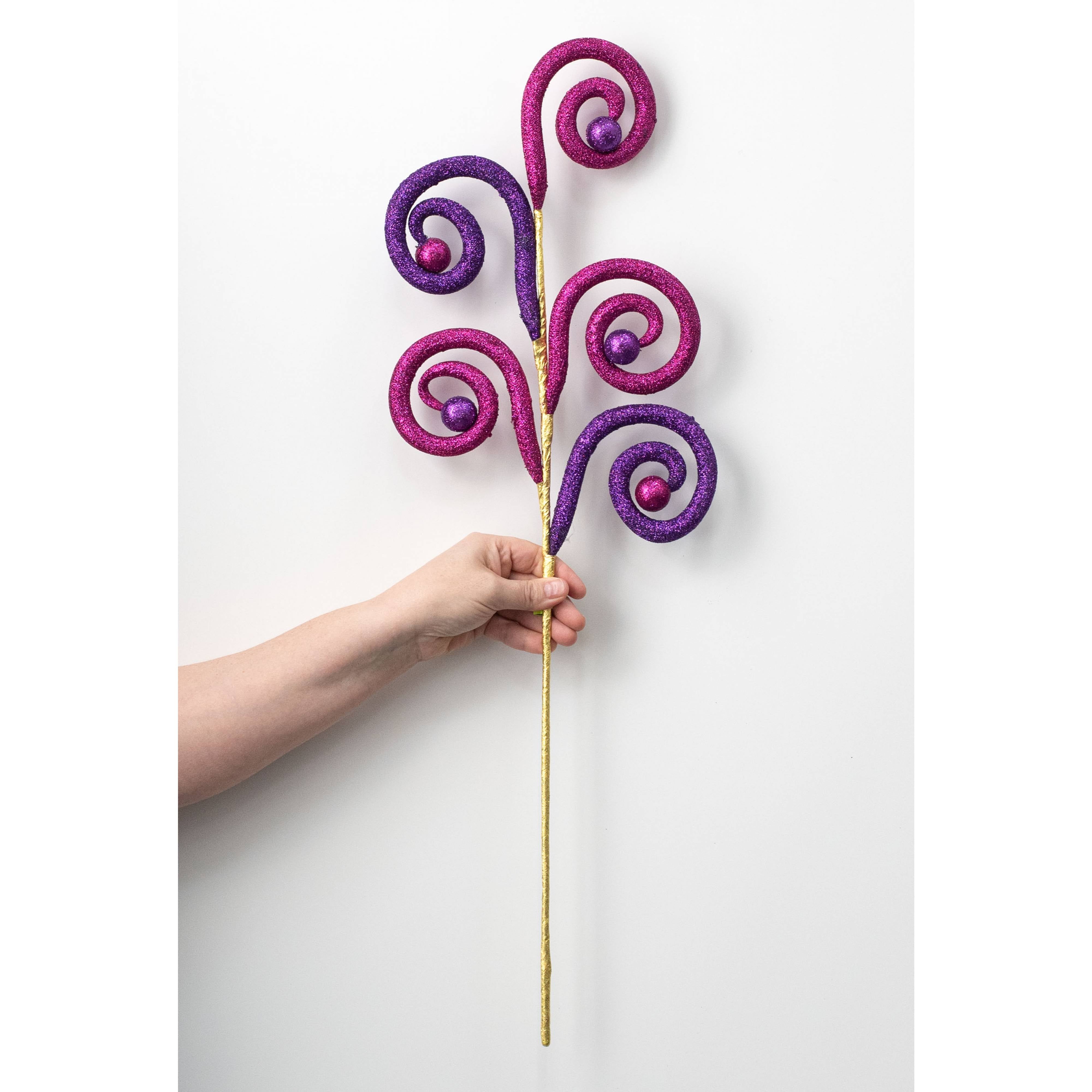28" Spiral Curly Spray: Fuchsia Pink & Purple detail photo 3