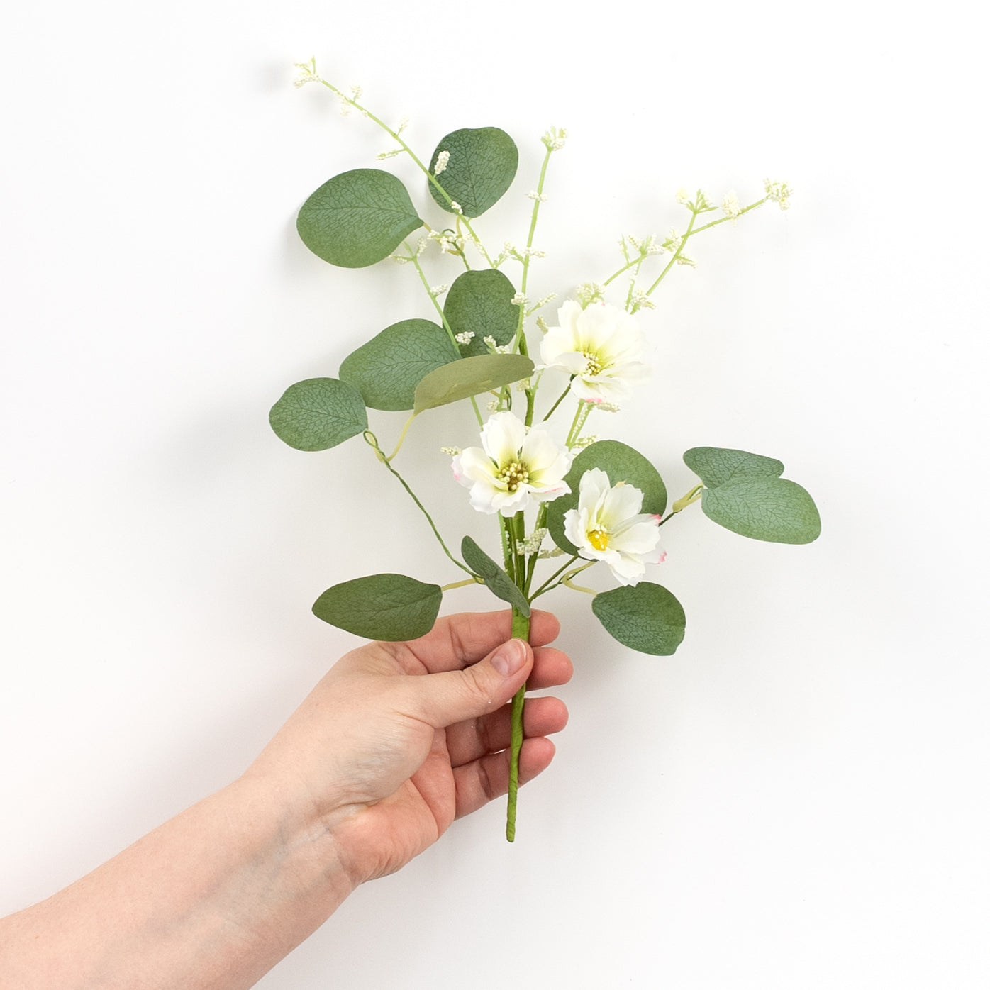 12" Spring Blossoms Silver Dollar Eucalyptus Pick: Cream detail photo 3