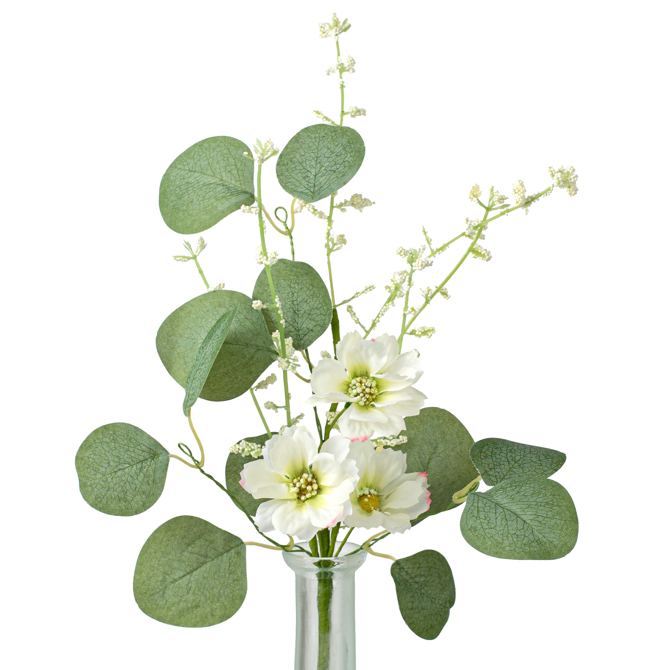 12" Spring Blossoms Silver Dollar Eucalyptus Pick: Cream Item Number: 21050