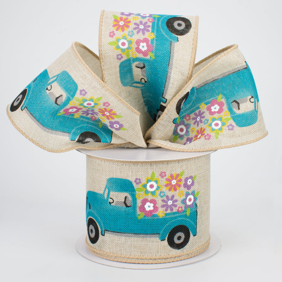 2.5" Spring Flowers Vintage Truck Ribbon: Natural (10 Yards) Lifestyle Photo