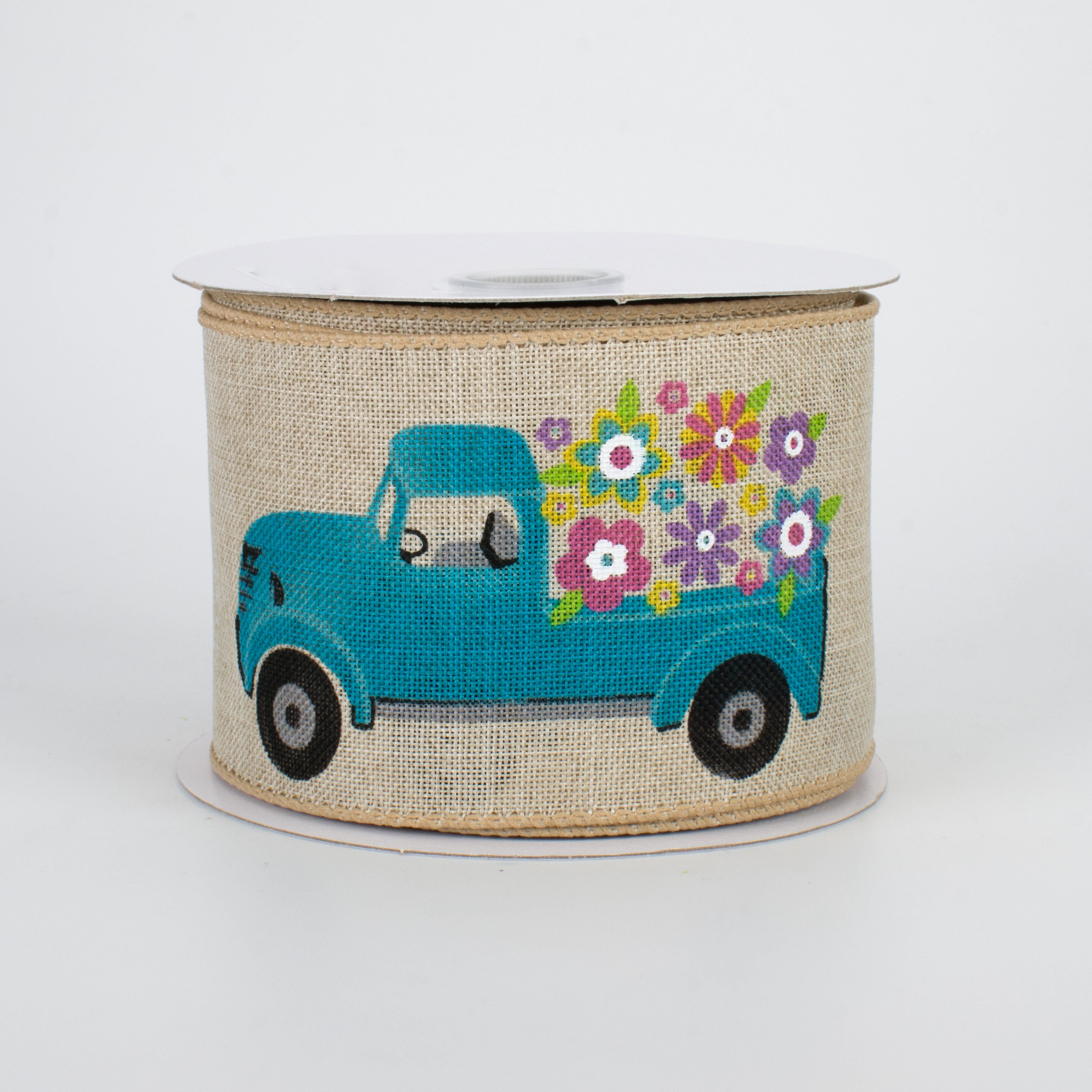 2.5" Spring Flowers Vintage Truck Ribbon: Natural (10 Yards)