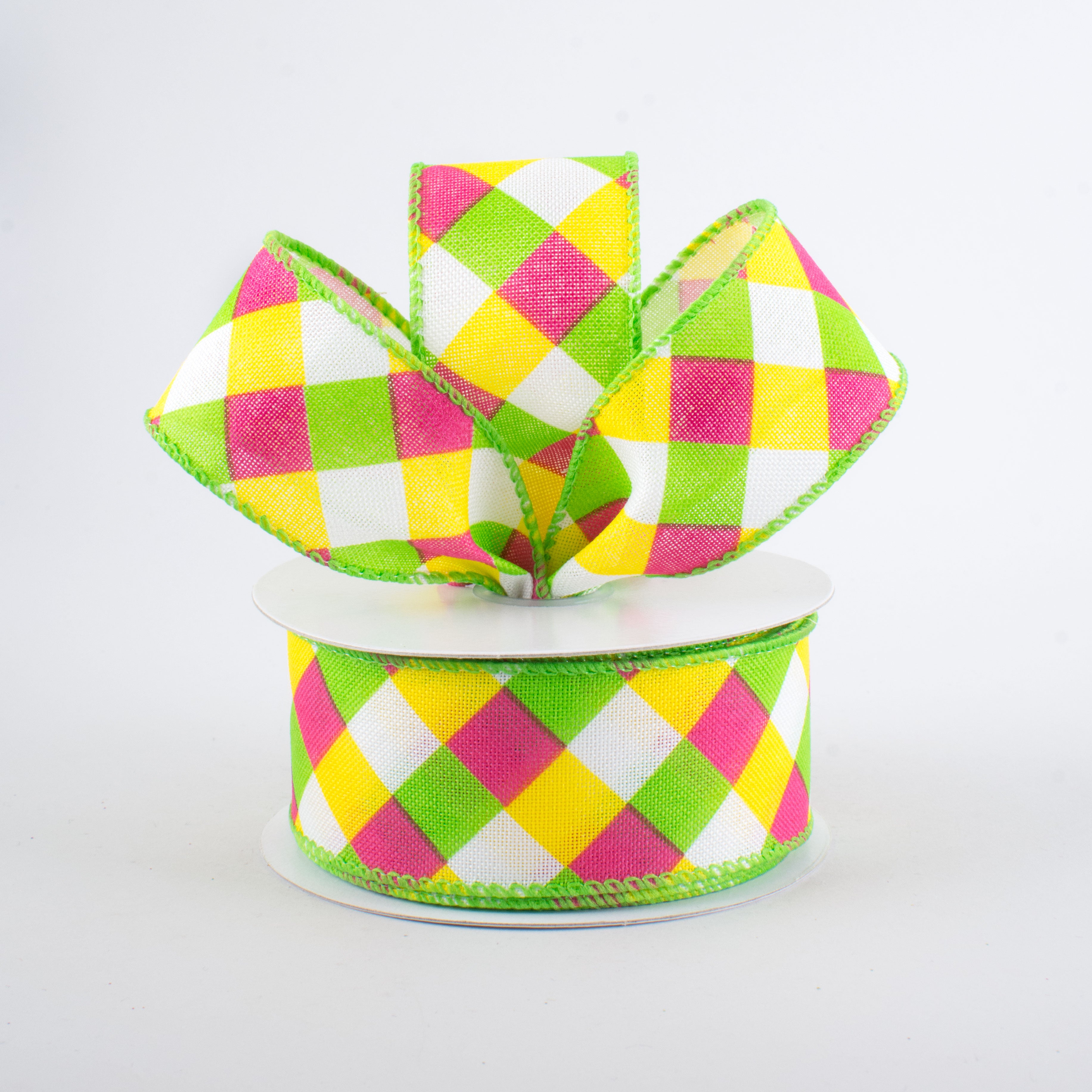 1.5" Spring Gingham Plaid Ribbon: Lime, Fuchsia, Yellow (10 Yards) Lifestyle Photo