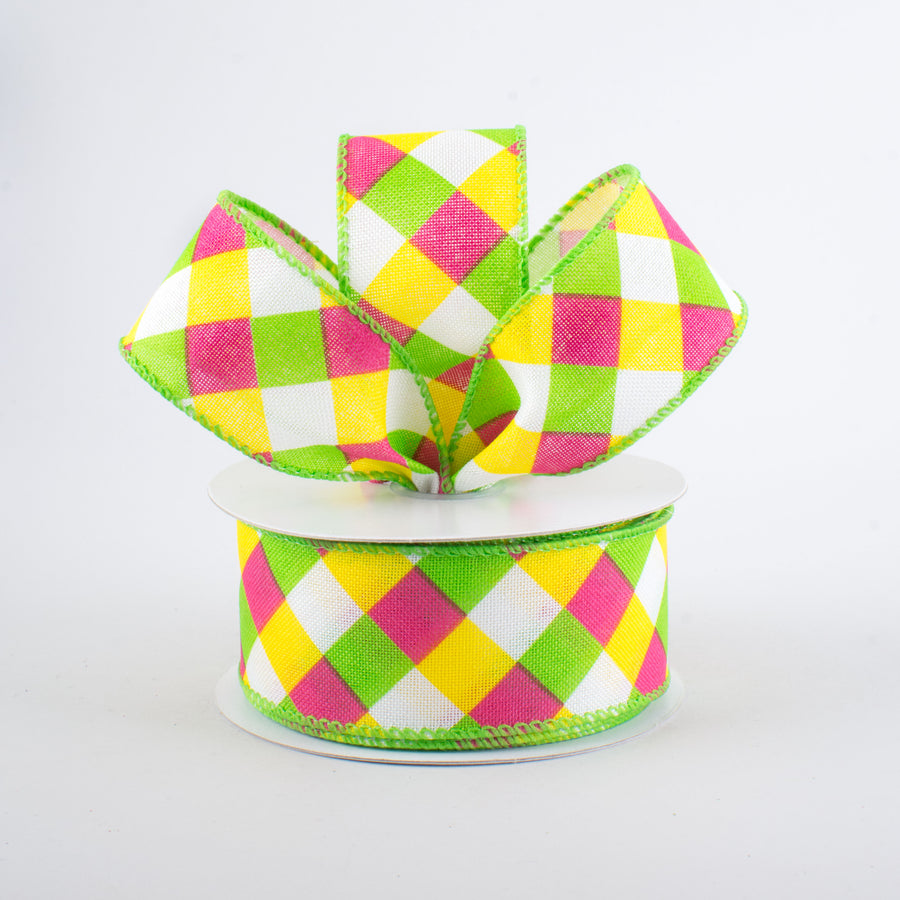 1.5" Spring Gingham Plaid Ribbon: Lime, Fuchsia, Yellow (10 Yards) Lifestyle Photo