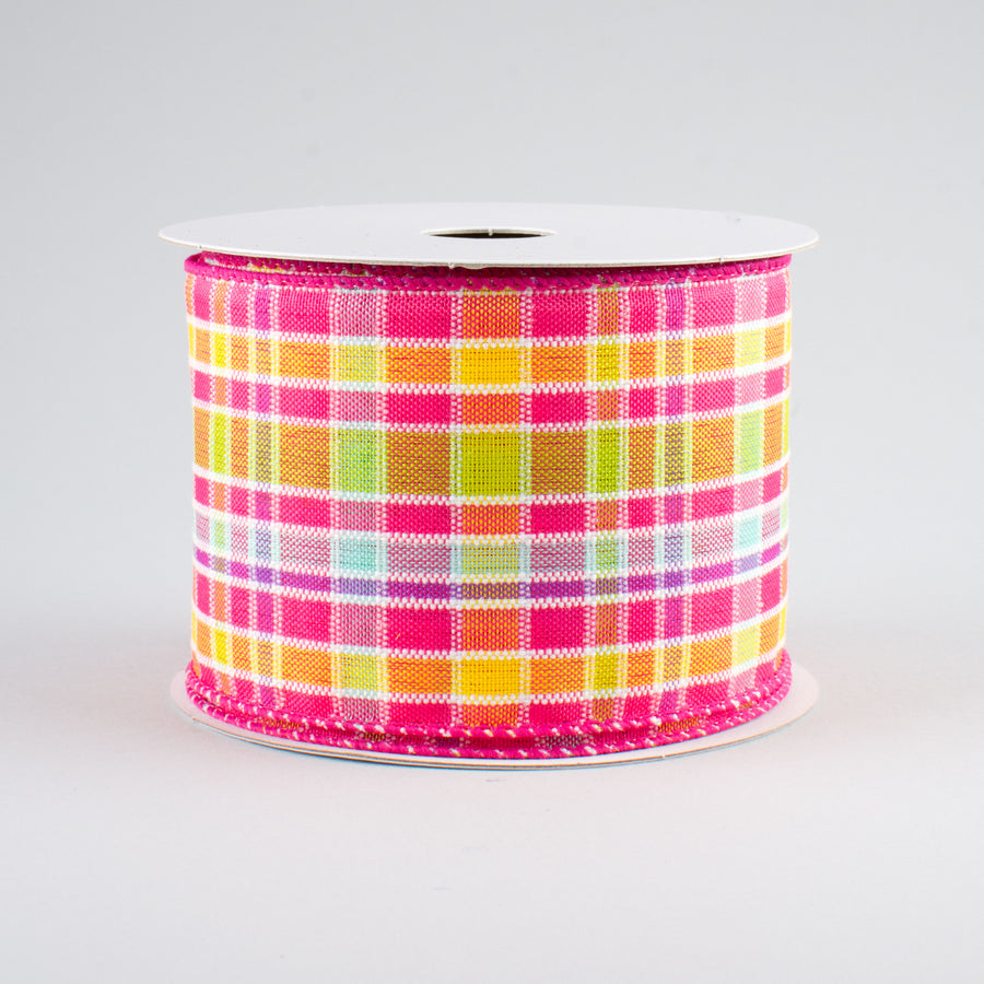 2.5" Spring Plaid Ribbon: Fuchsia Multi (10 Yards)