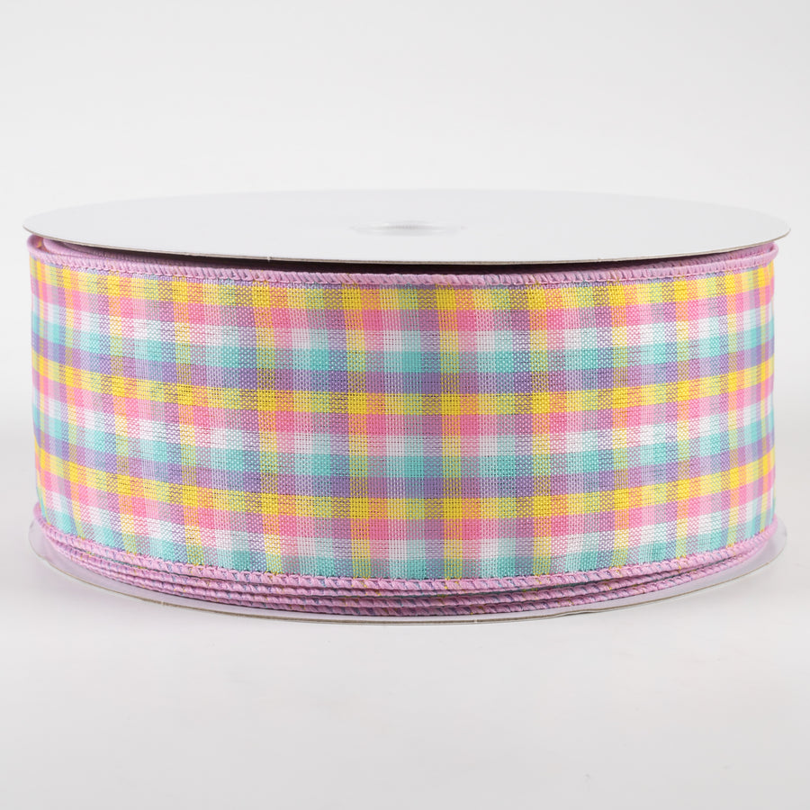 2.5" Spring Plaid Ribbon: Pink, Purple, Yellow, Blue (50 Yards) Item Number: 841-40-329