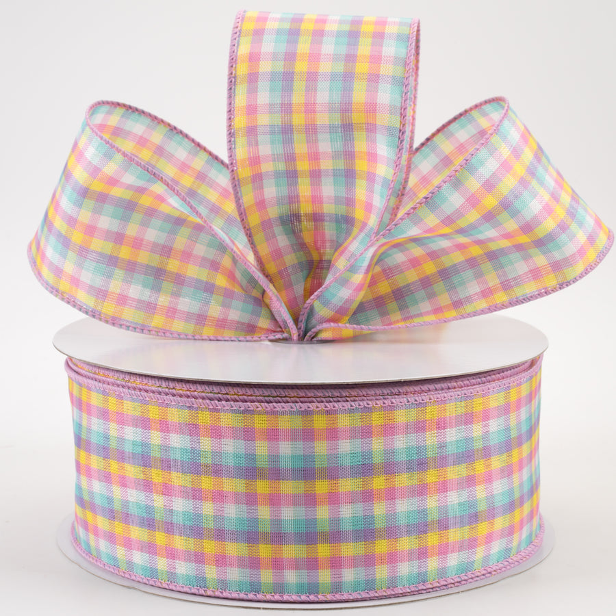 2.5" Spring Plaid Ribbon: Pink, Purple, Yellow, Blue (50 Yards) Lifestyle Photo