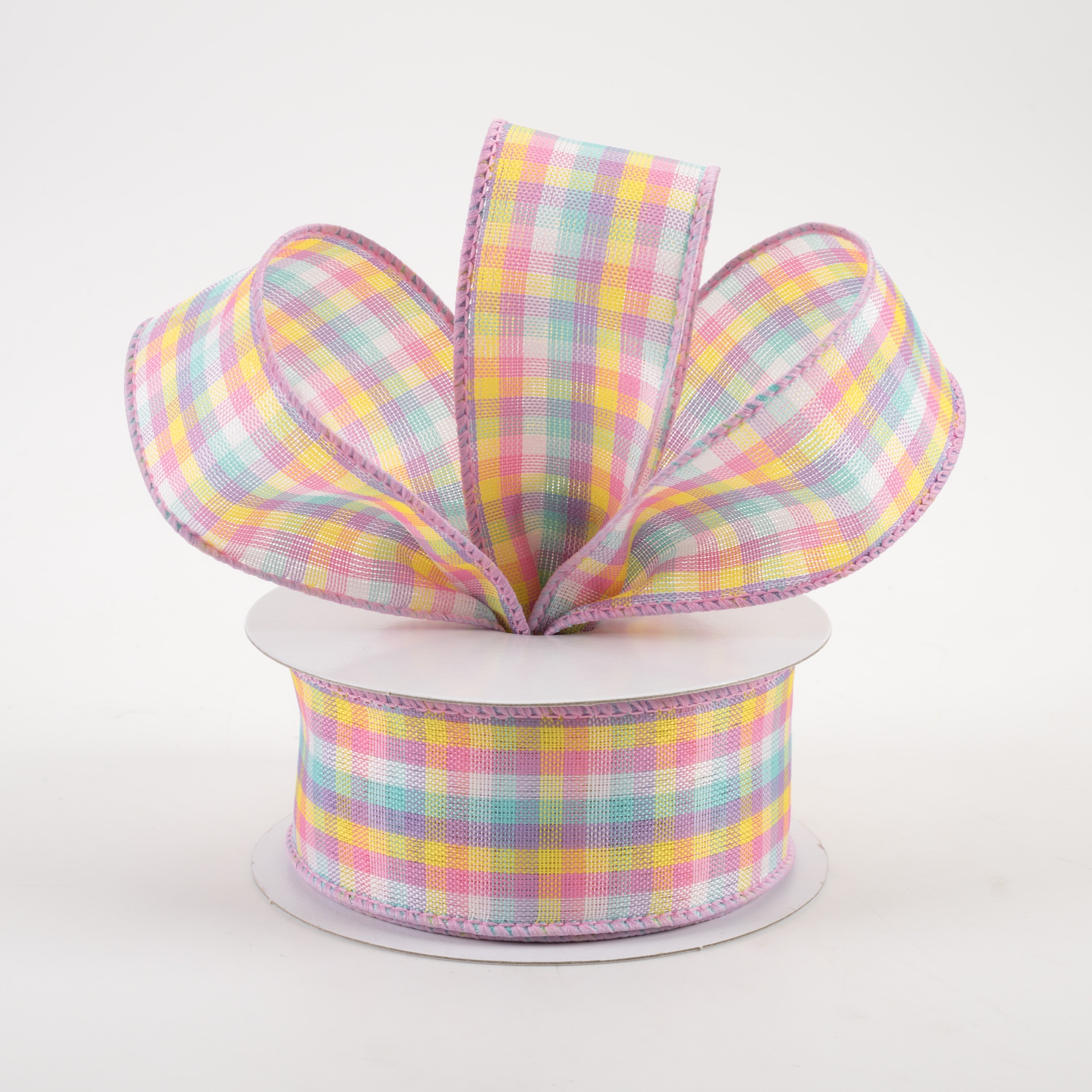 1.5" Spring Plaid Ribbon: Pink, Purple, Yellow, Blue (10 Yards) Lifestyle Photo