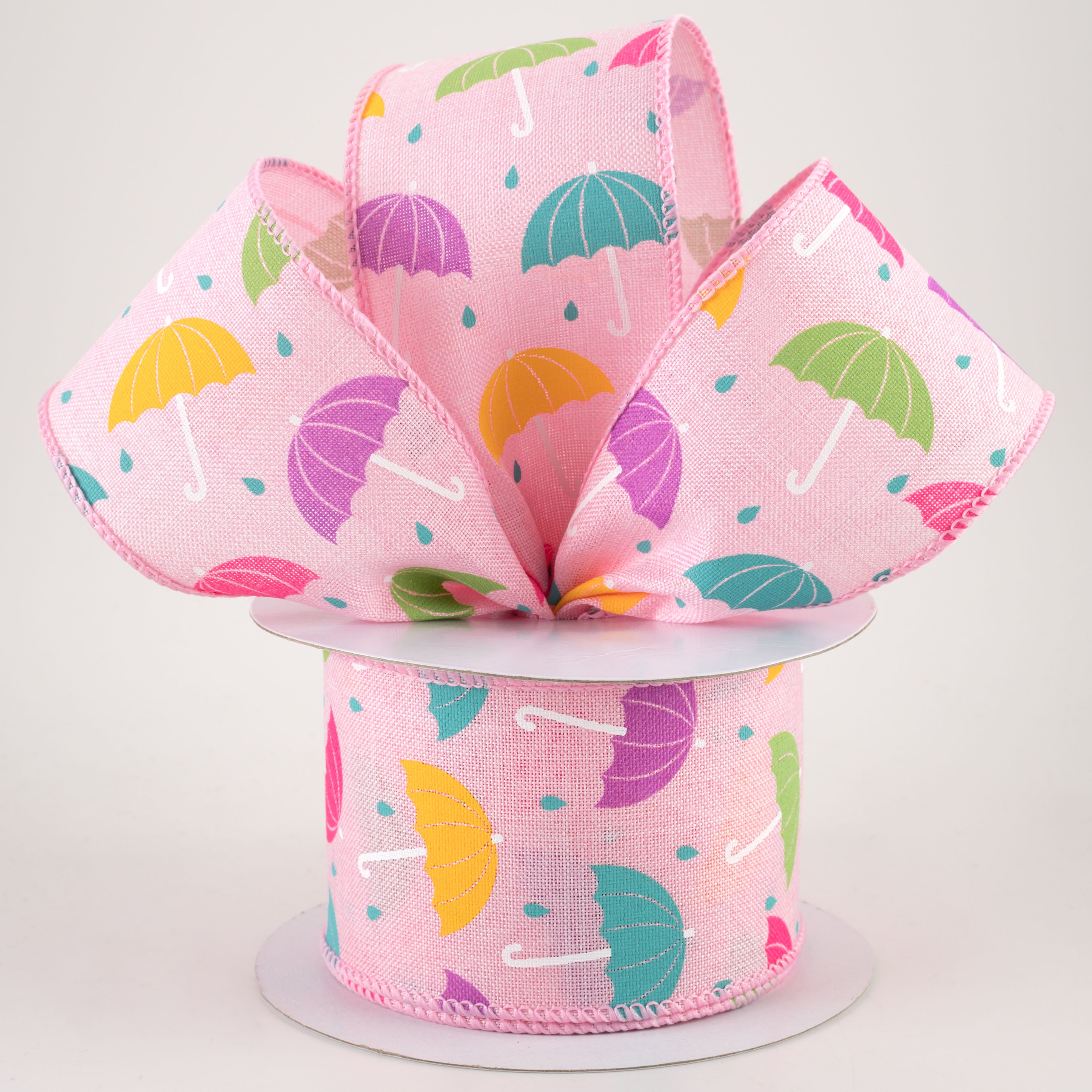 2.5" Spring Umbrellas Ribbon: Pink (10 Yards) Lifestyle Photo