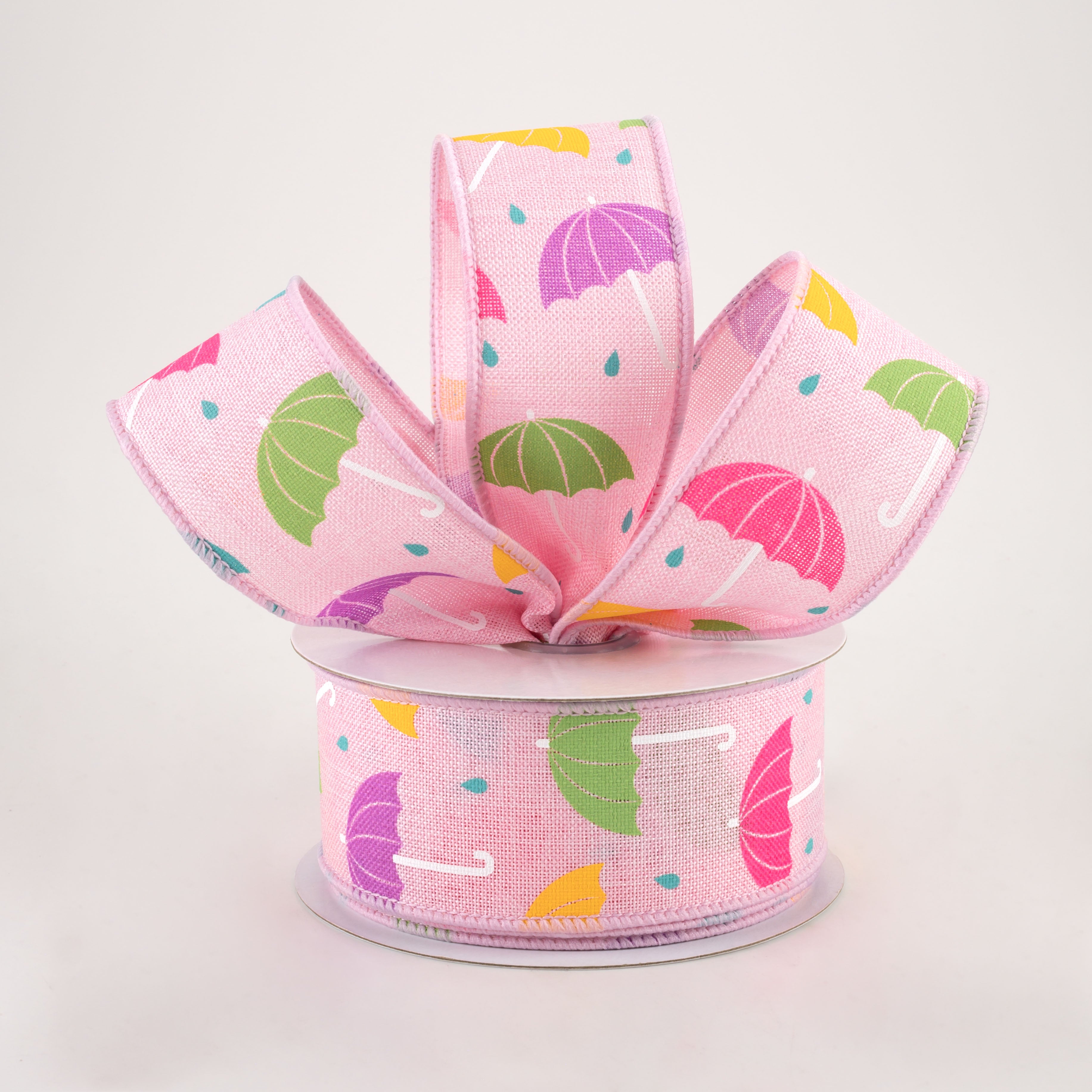 1.5" Spring Umbrellas Ribbon: Pink (10 Yards) Lifestyle Photo