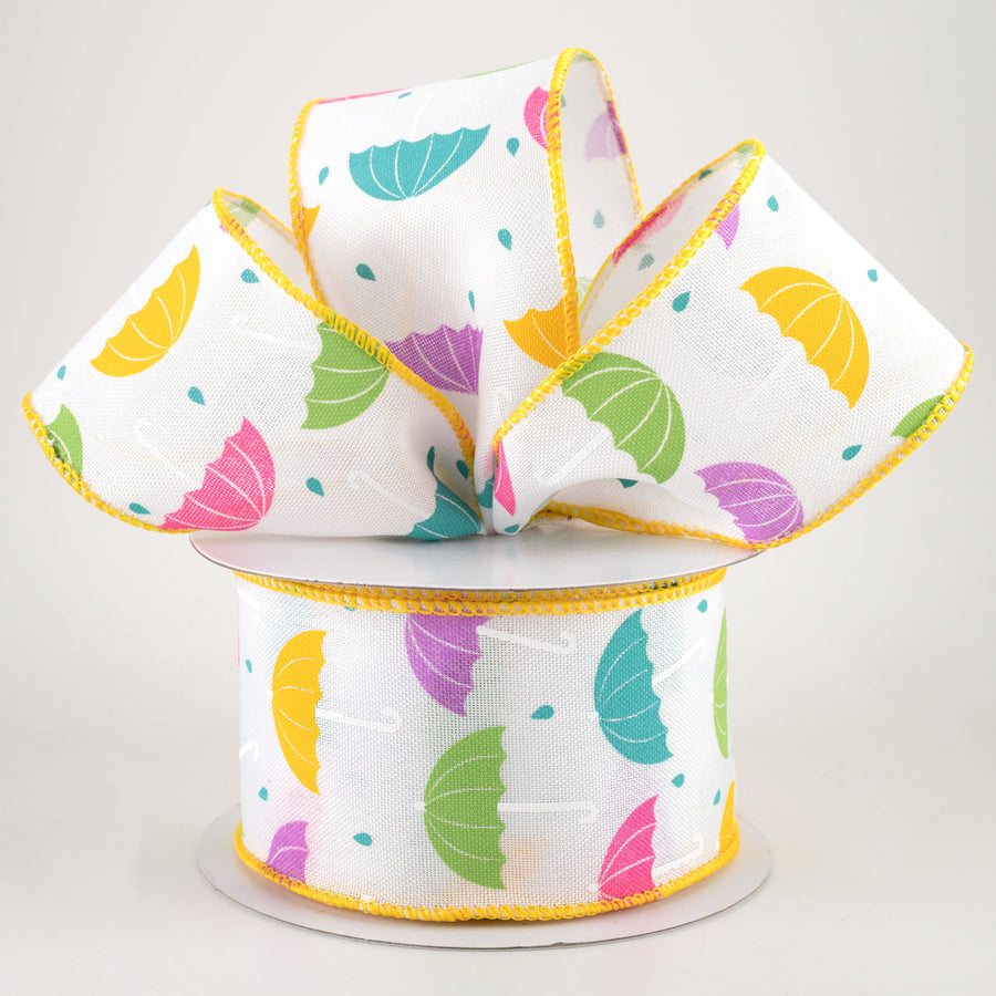 2.5" Spring Umbrellas Ribbon: White (10 Yards) Lifestyle Photo