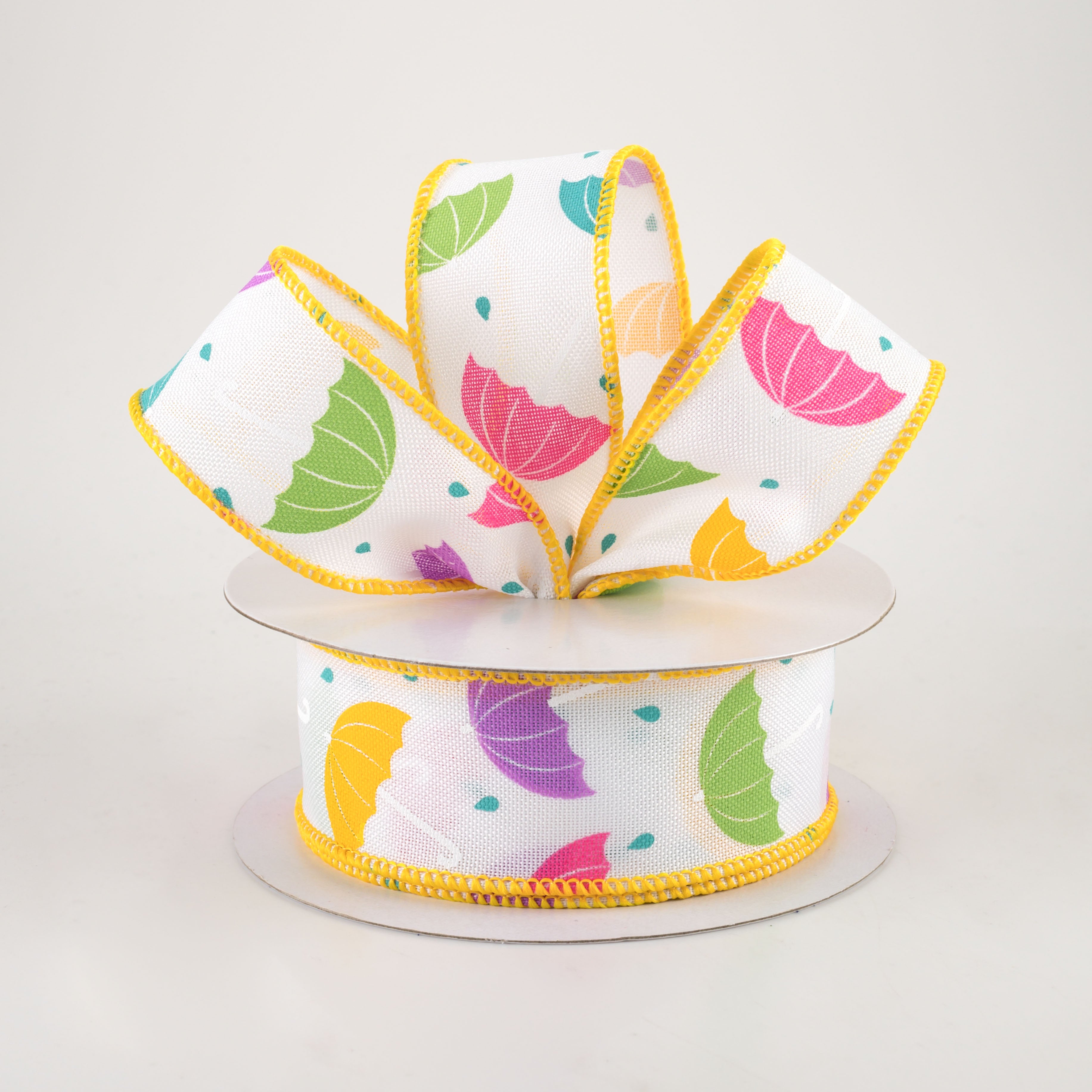 1.5" Spring Umbrellas Ribbon: White (10 Yards) Lifestyle Photo