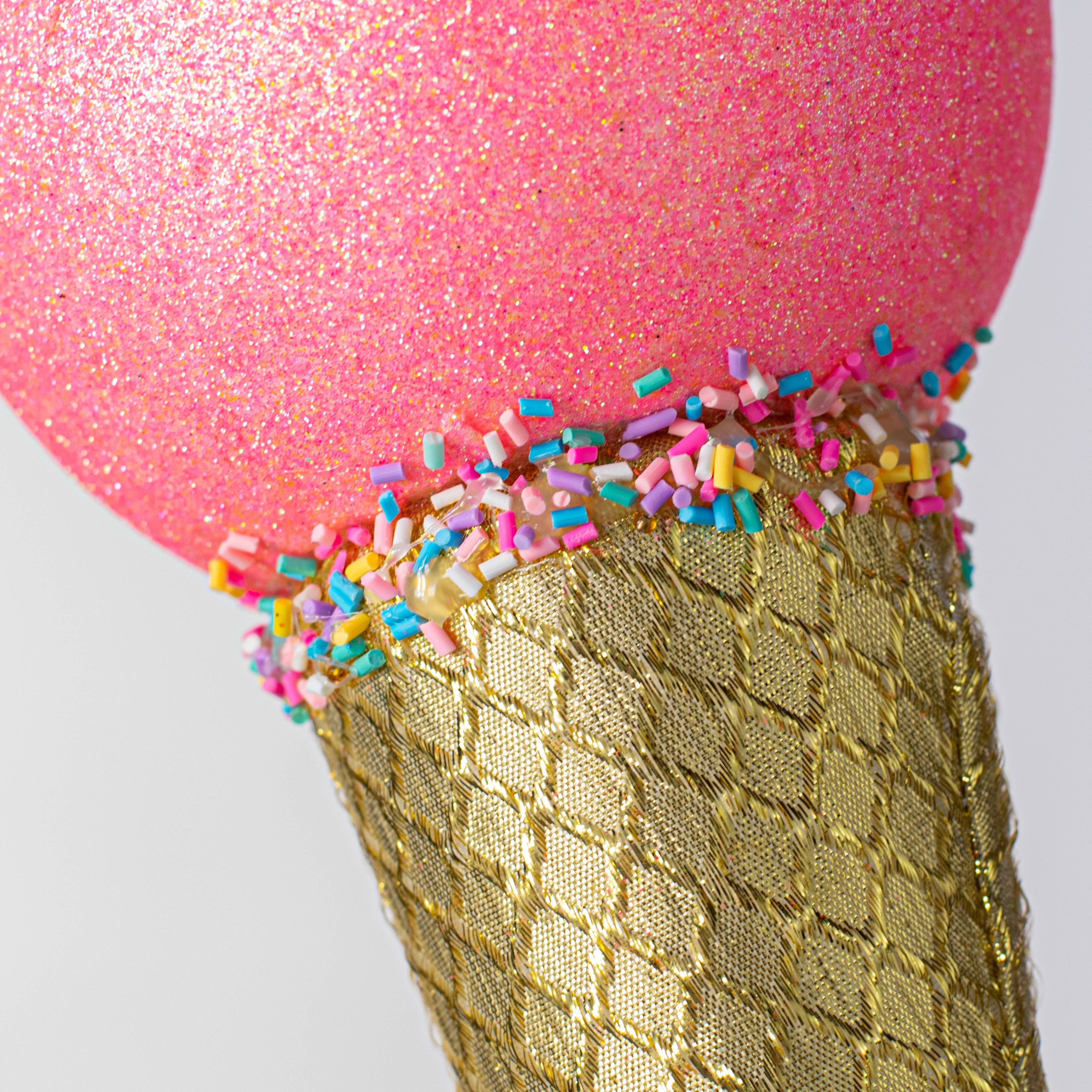 16" Sprinkle Ice Cream Cone Ornament: Pink & Gold detail photo 4