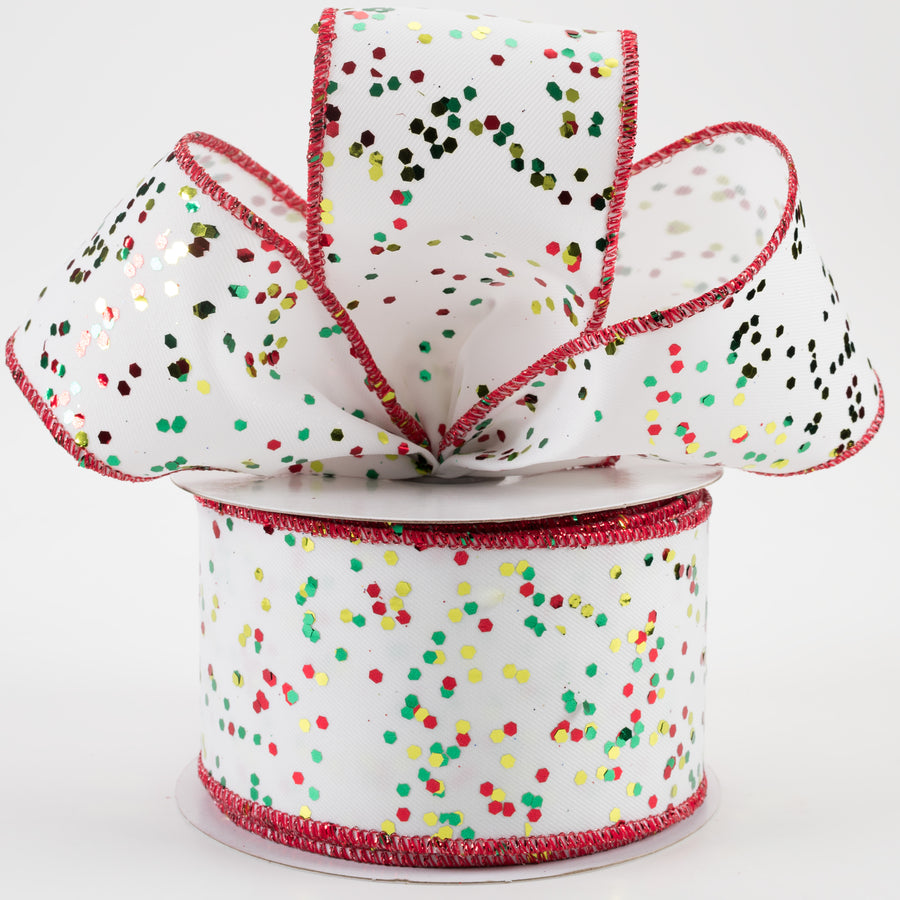2.5" Sprinkled Hex Glitter Ribbon: Christmas on White (10 Yards) Lifestyle Photo