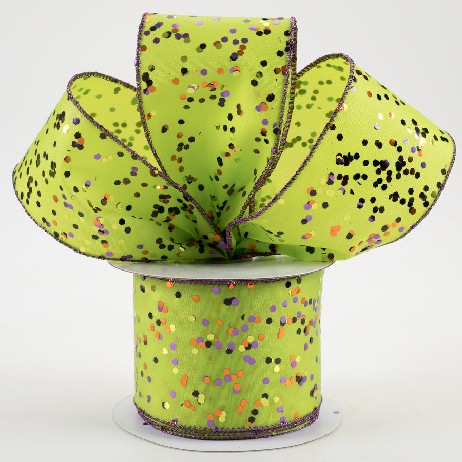 2.5" Sprinkled Hex Glitter Ribbon: Halloween on Lime (10 Yards) Lifestyle Photo