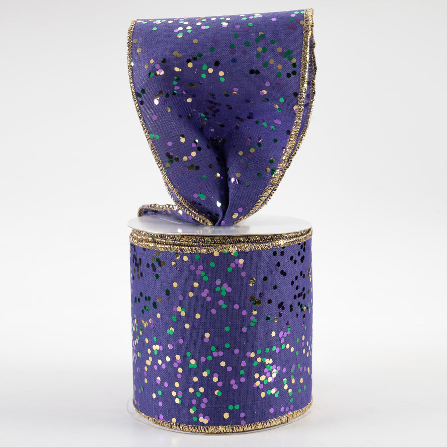 4" Sprinkled Hex Glitter Ribbon: Mardi Gras on Purple (10 Yards) Lifestyle Photo