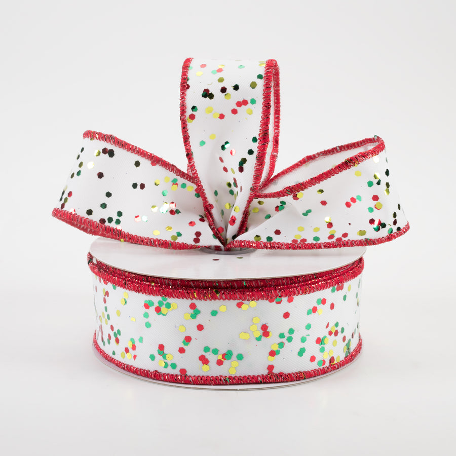 1.5" Sprinkled Hex Glitter Ribbon: White, Red, Emerald, Lime (10 Yards) Lifestyle Photo