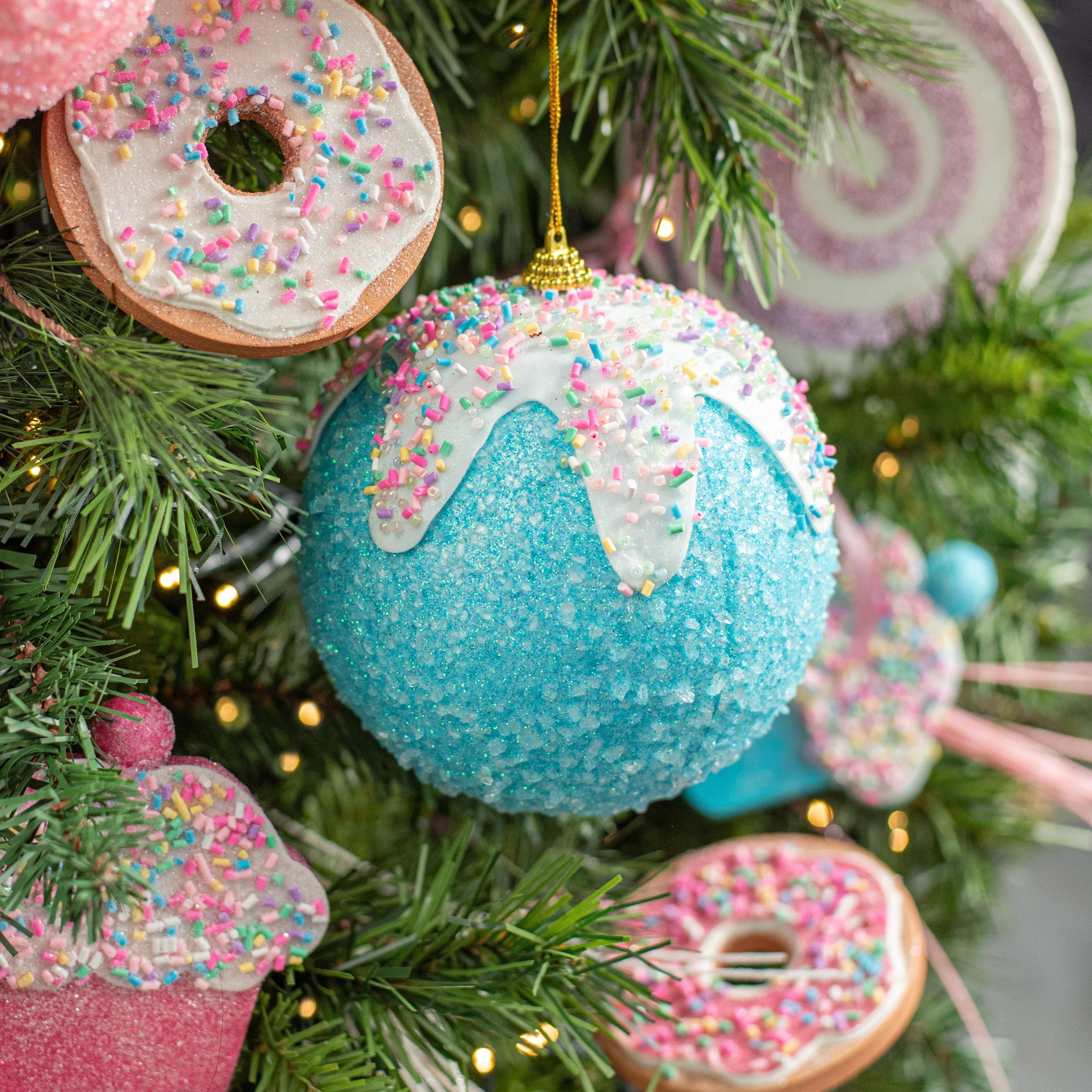 5" Sprinkles & Dipped Ball Ornament: Blue Lifestyle Photo