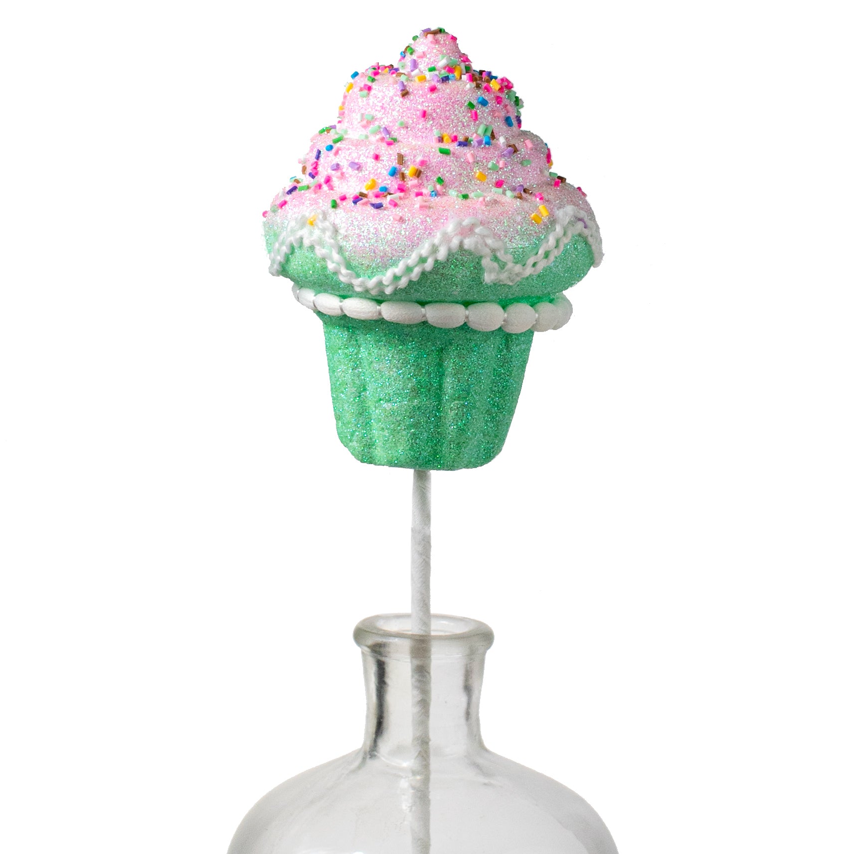21" Sprinkles & Glitter Cupcake Pick: Pink & Green Item Number: 64508-PKGN