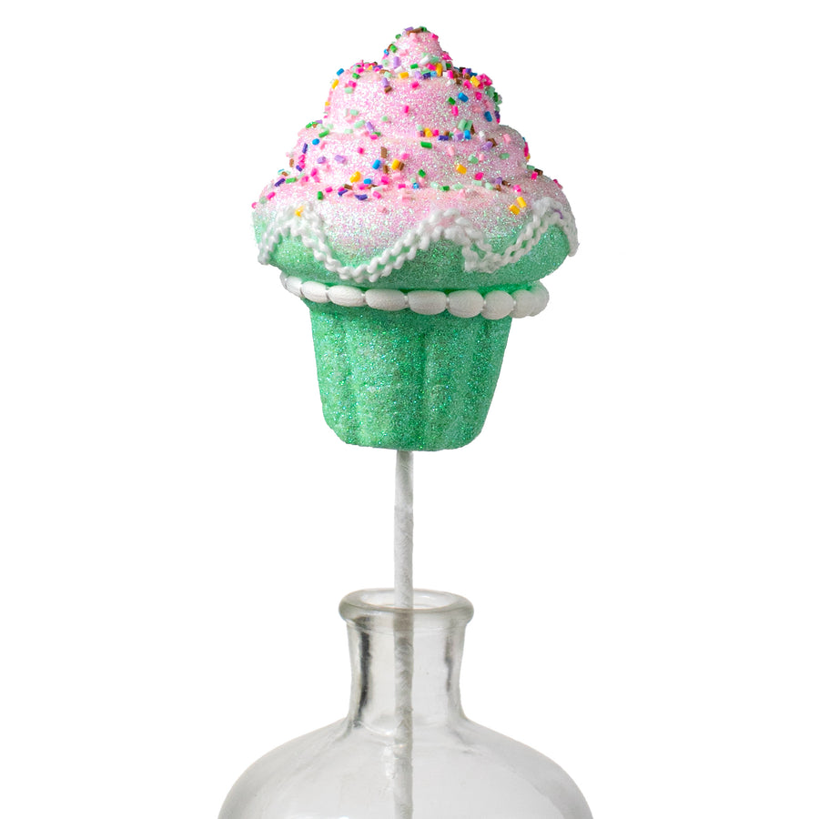 21" Sprinkles & Glitter Cupcake Pick: Pink & Green Item Number: 64508-PKGN