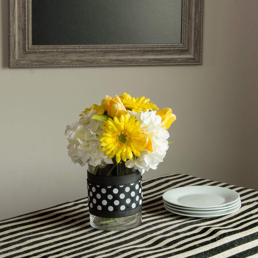 47" Square Black Stripe Burlap Table Topper Lifestyle Photo