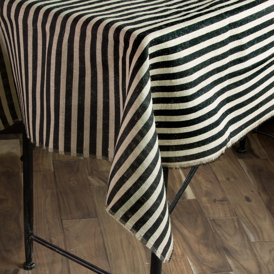 47" Square Black Stripe Burlap Table Topper Item Number: NJS-T120