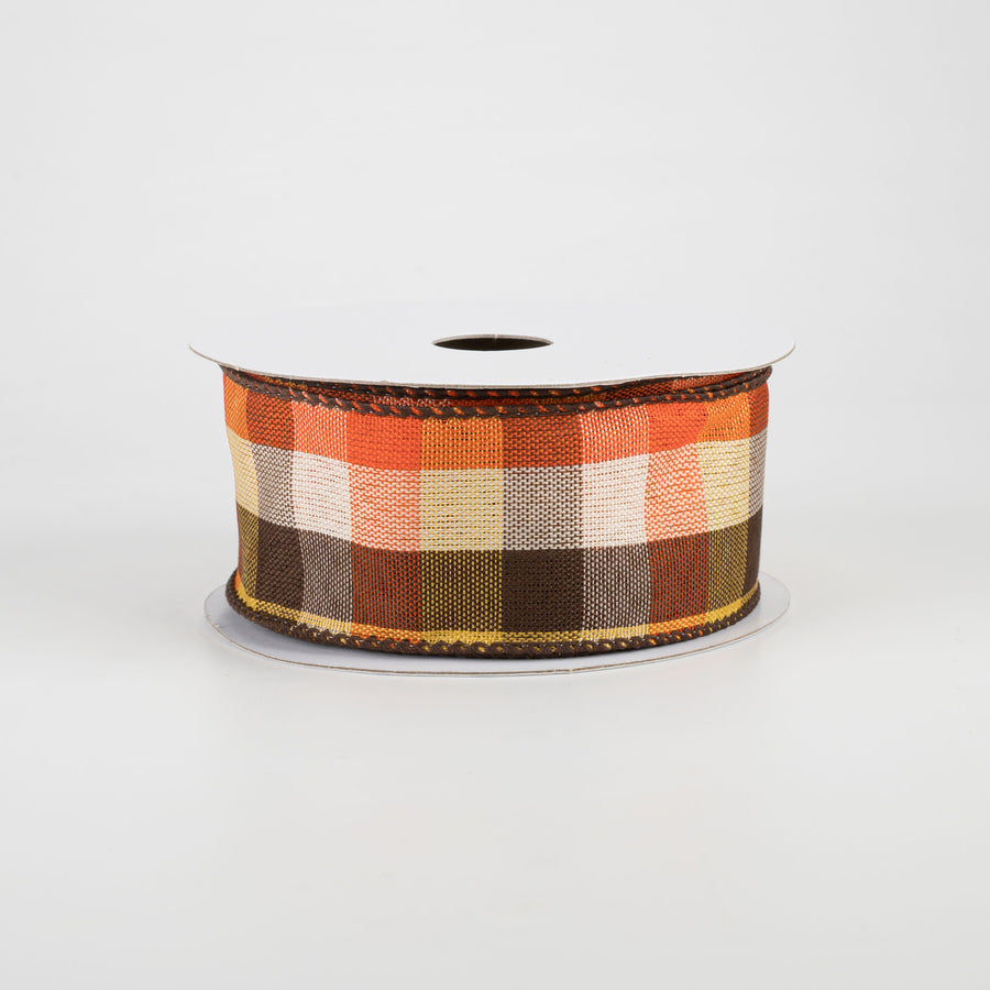 1.5" Square Plaid Fall Ribbon: Orange, Brown, Yellow (10 Yards)