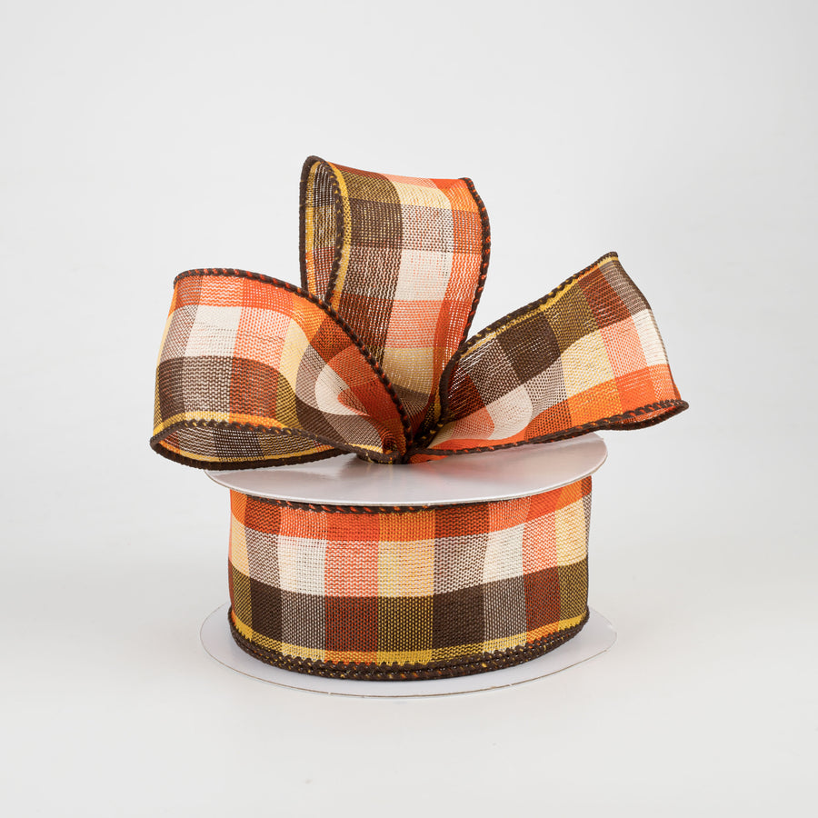 1.5" Square Plaid Fall Ribbon: Orange, Brown, Yellow (10 Yards) Lifestyle Photo