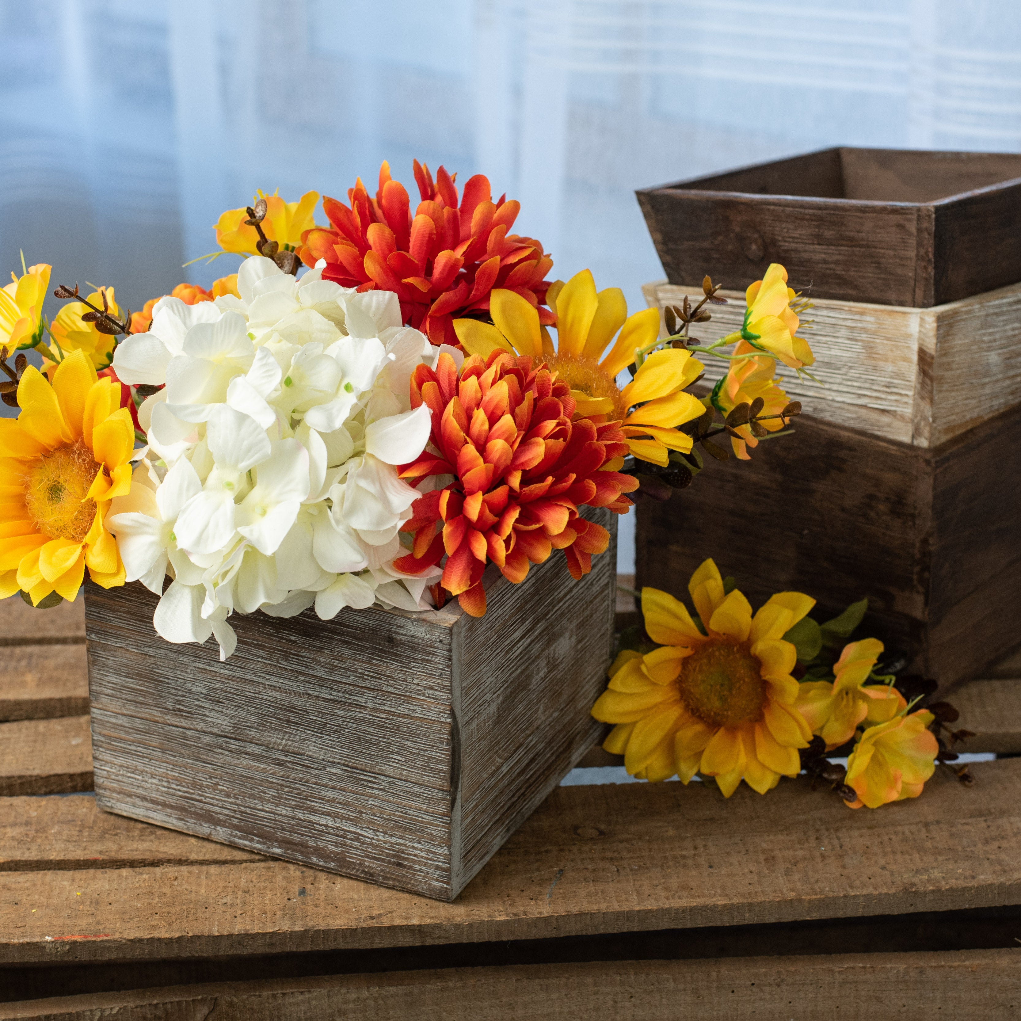 6" Square Wooden Planter: Grey Wash Lifestyle Photo