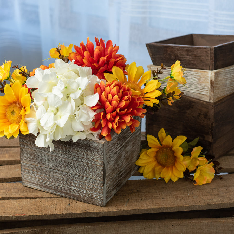 6" Square Wooden Planter: Grey Wash Lifestyle Photo