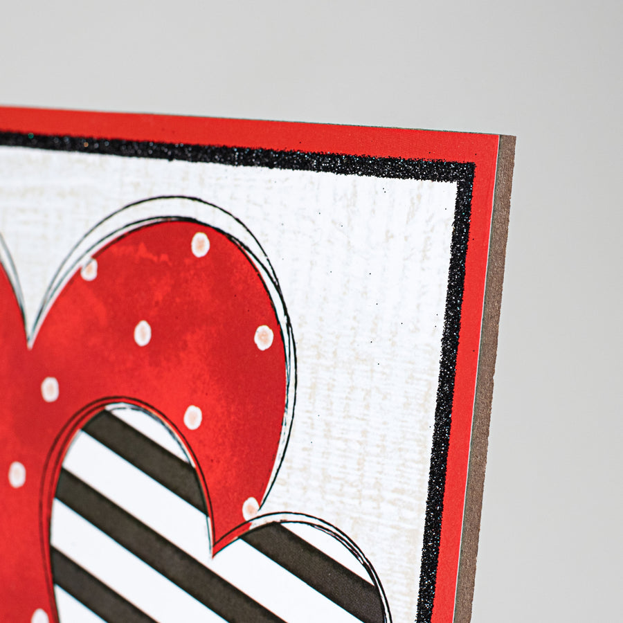 10" Square Wooden Sign: Be Mine Cheetah Patterned Hearts detail photo 3