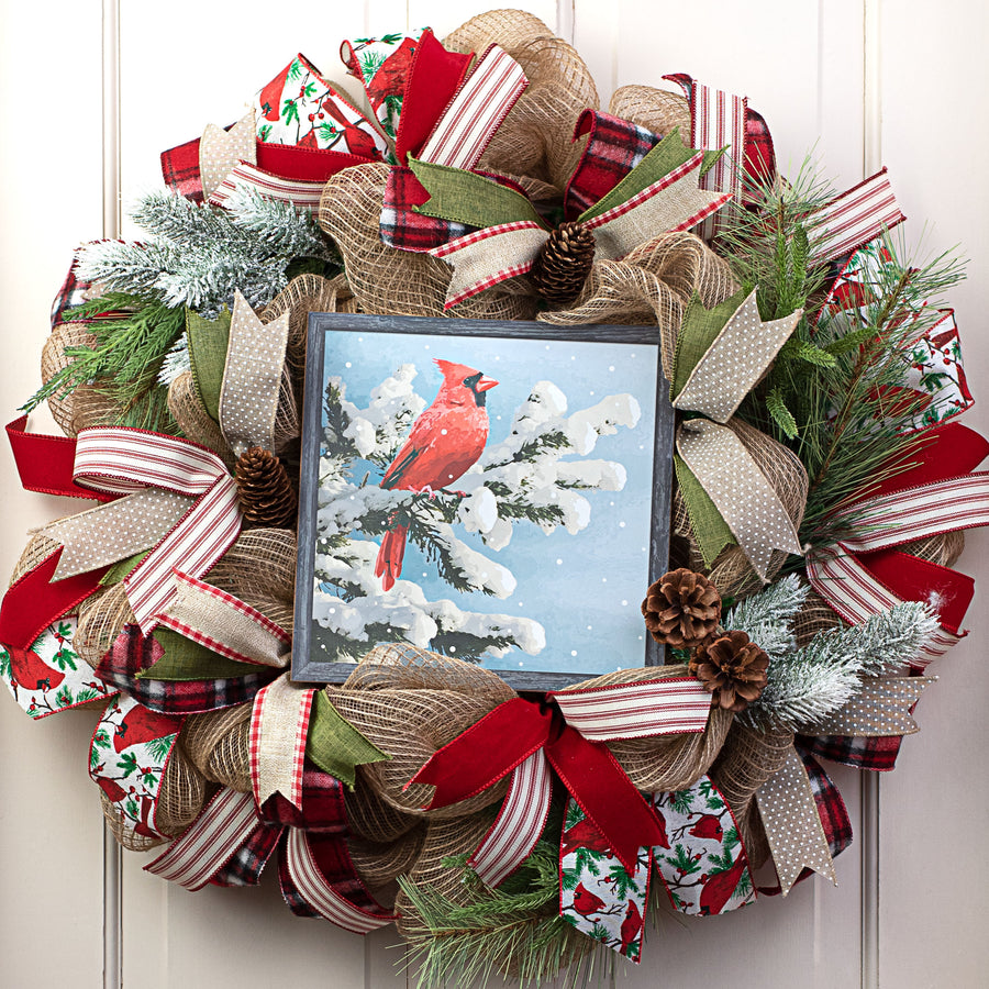 10" Square Wooden Sign: Cardinal On Snowy Branch Lifestyle Photo
