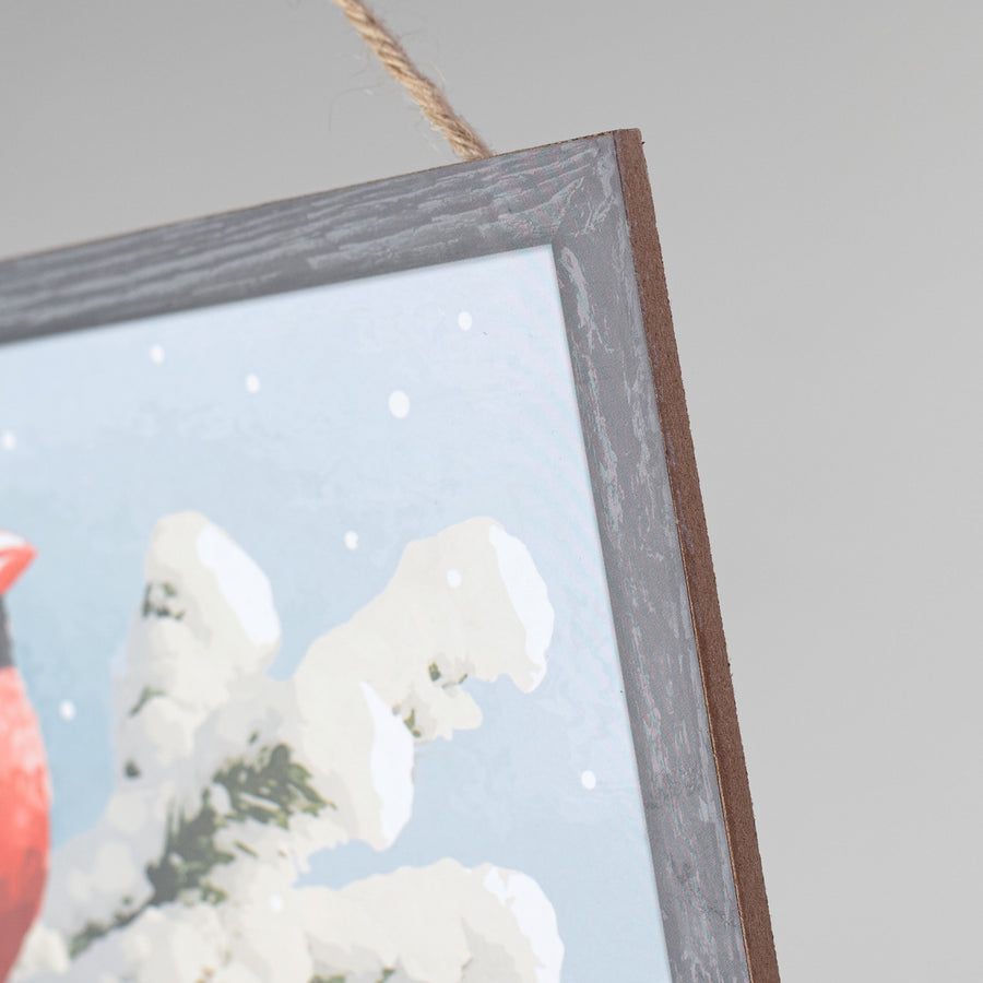 10" Square Wooden Sign: Cardinal On Snowy Branch detail photo 3