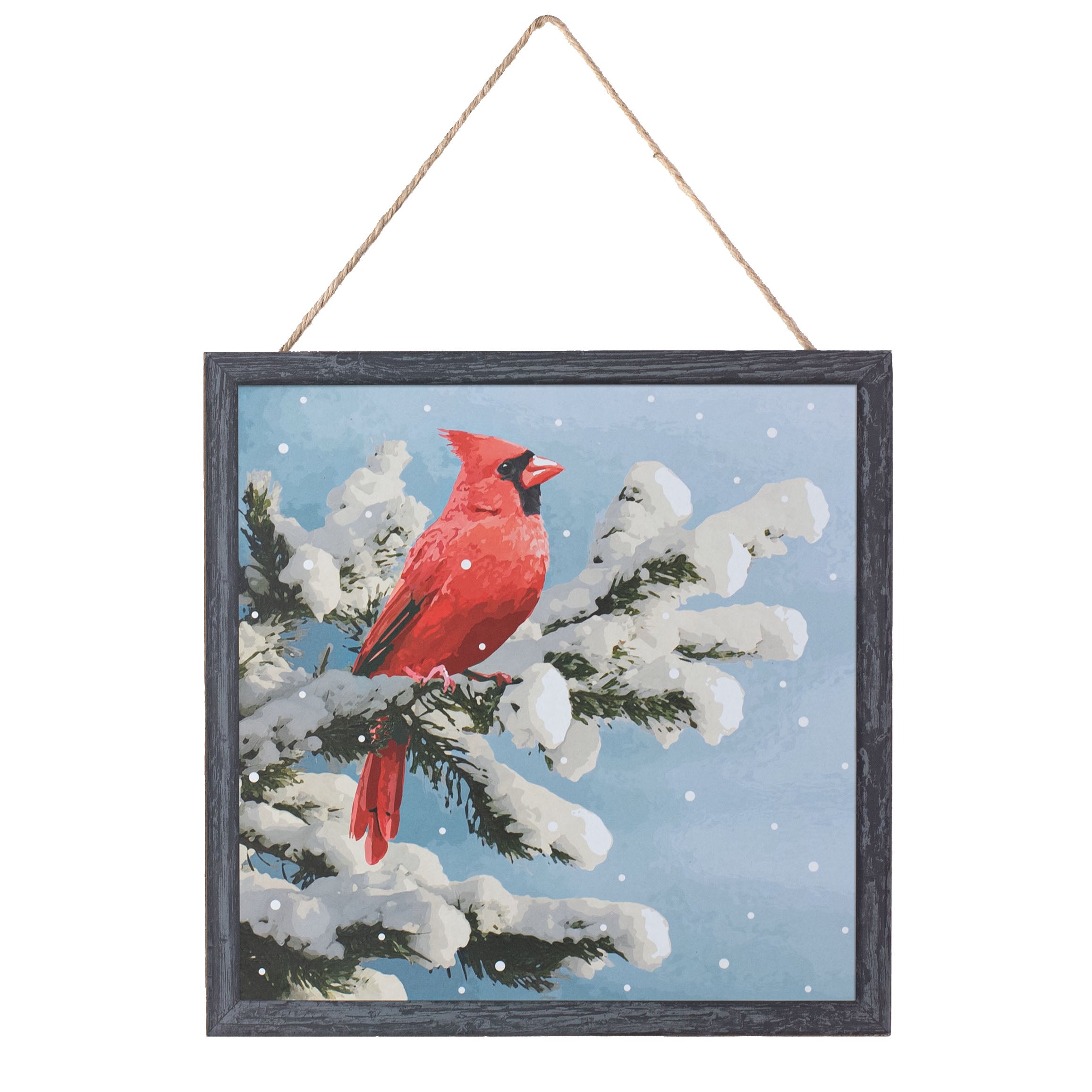10" Square Wooden Sign: Cardinal On Snowy Branch Item Number: AP7151