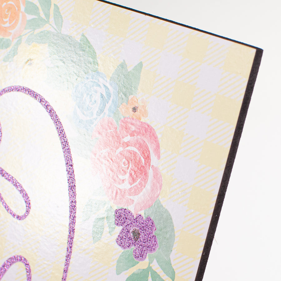 10" Square Wooden Sign: Easter Blessings Floral Wreath detail photo 3