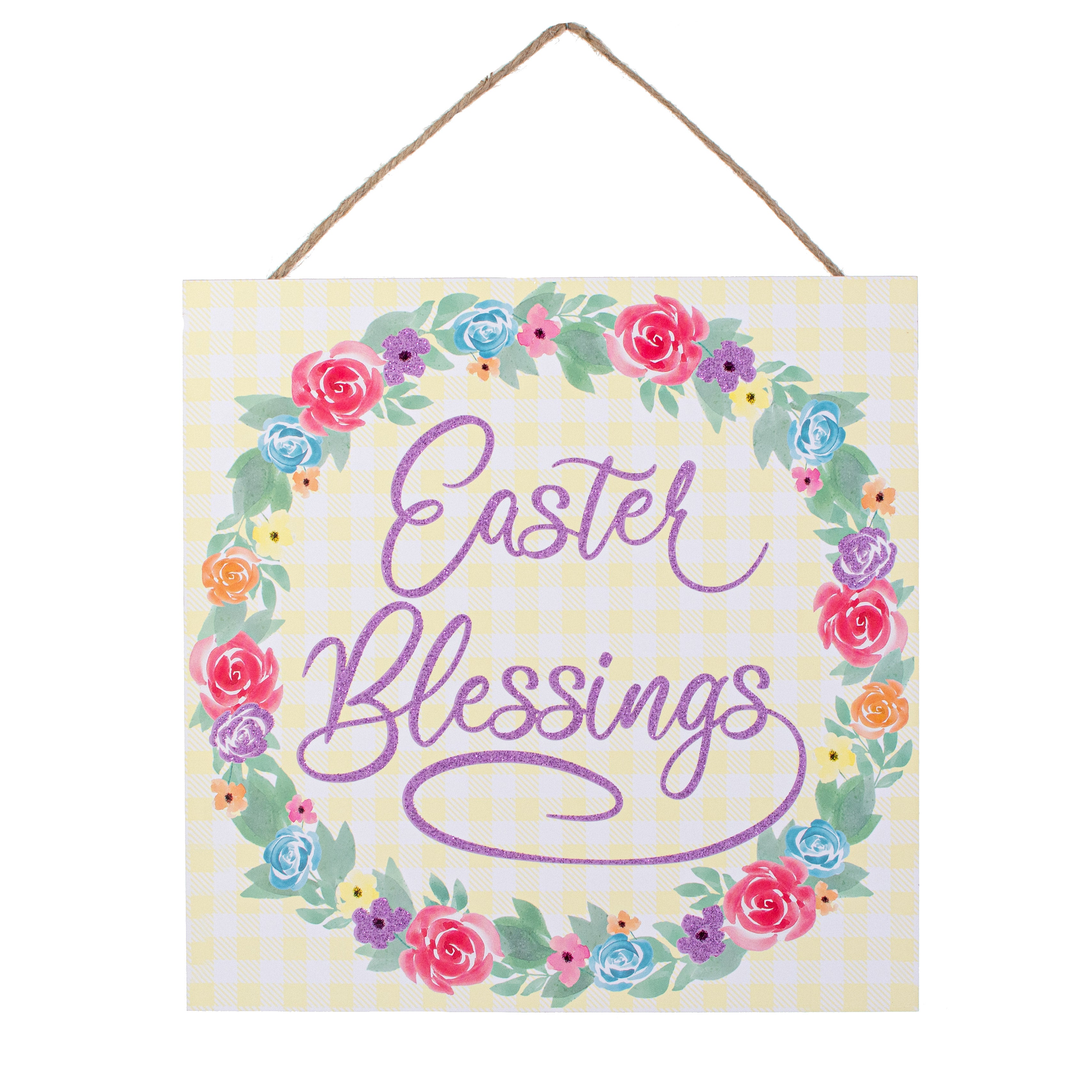 10" Square Wooden Sign: Easter Blessings Floral Wreath Item Number: AP8875