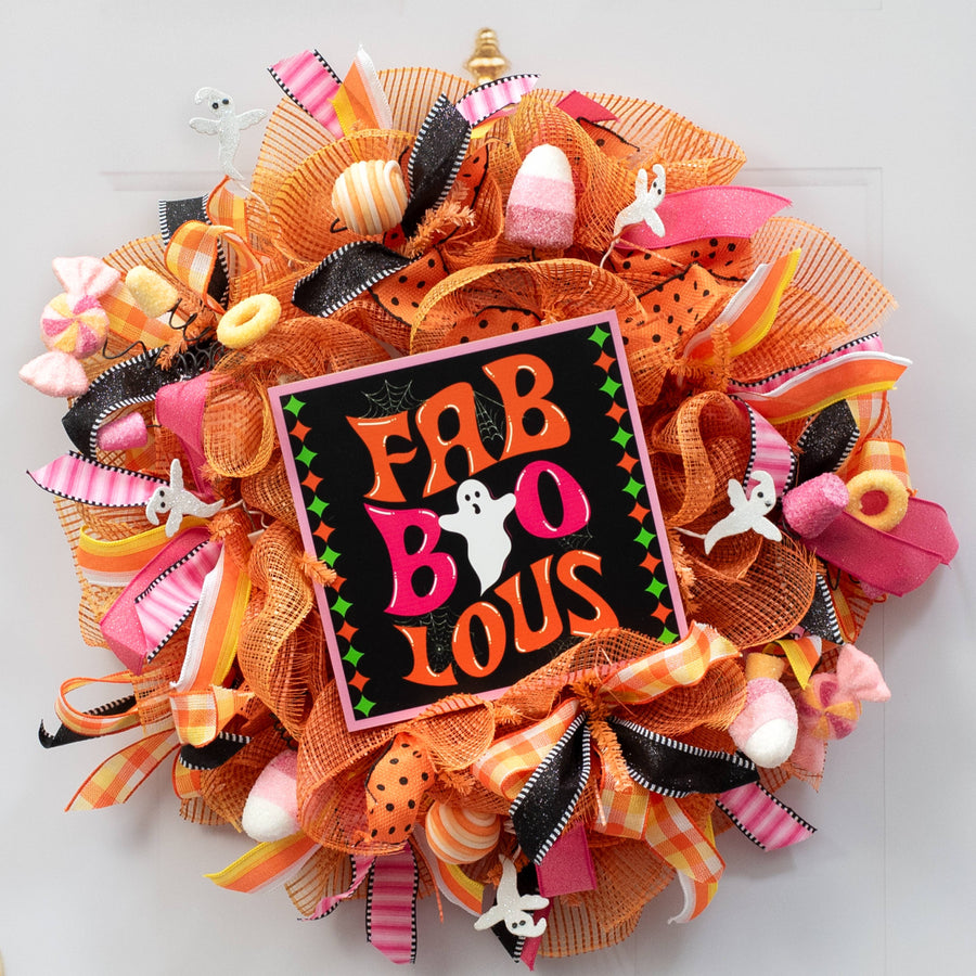10" Square Wooden Sign: Fab-boo-lous Ghost Pink Boo Sign Lifestyle Photo
