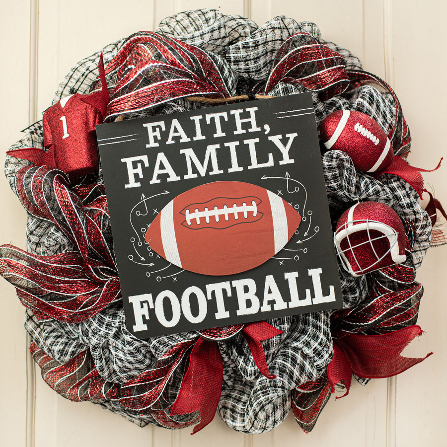 12" Square Wooden Sign: Faith, Family, Football Lifestyle Photo