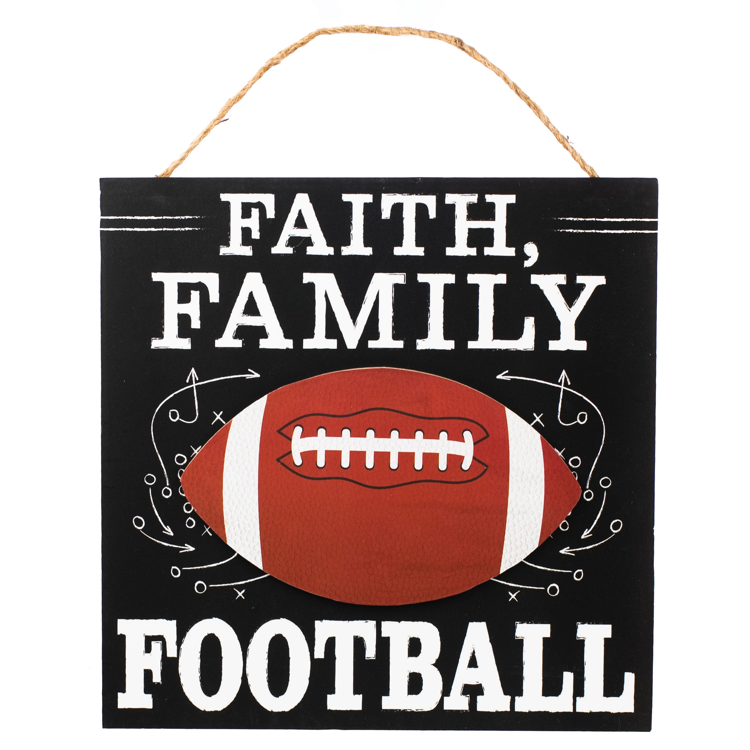 12" Square Wooden Sign: Faith, Family, Football Item Number: AP8447