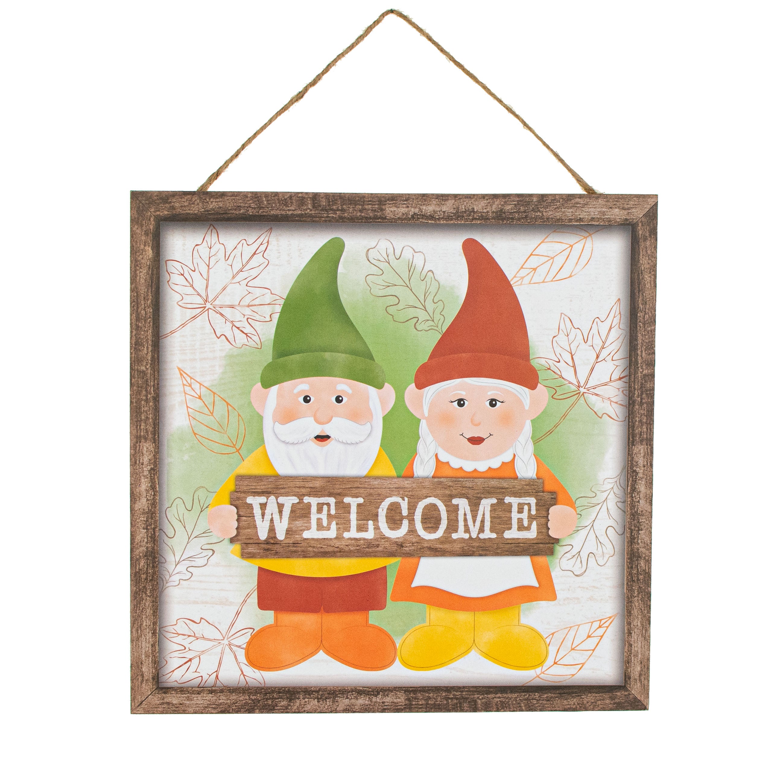 10" Square Wooden Sign: Fall Garden Welcome Gnomes Item Number: AP7248