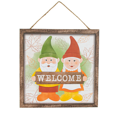 10" Square Wooden Sign: Fall Garden Welcome Gnomes Item Number: AP7248