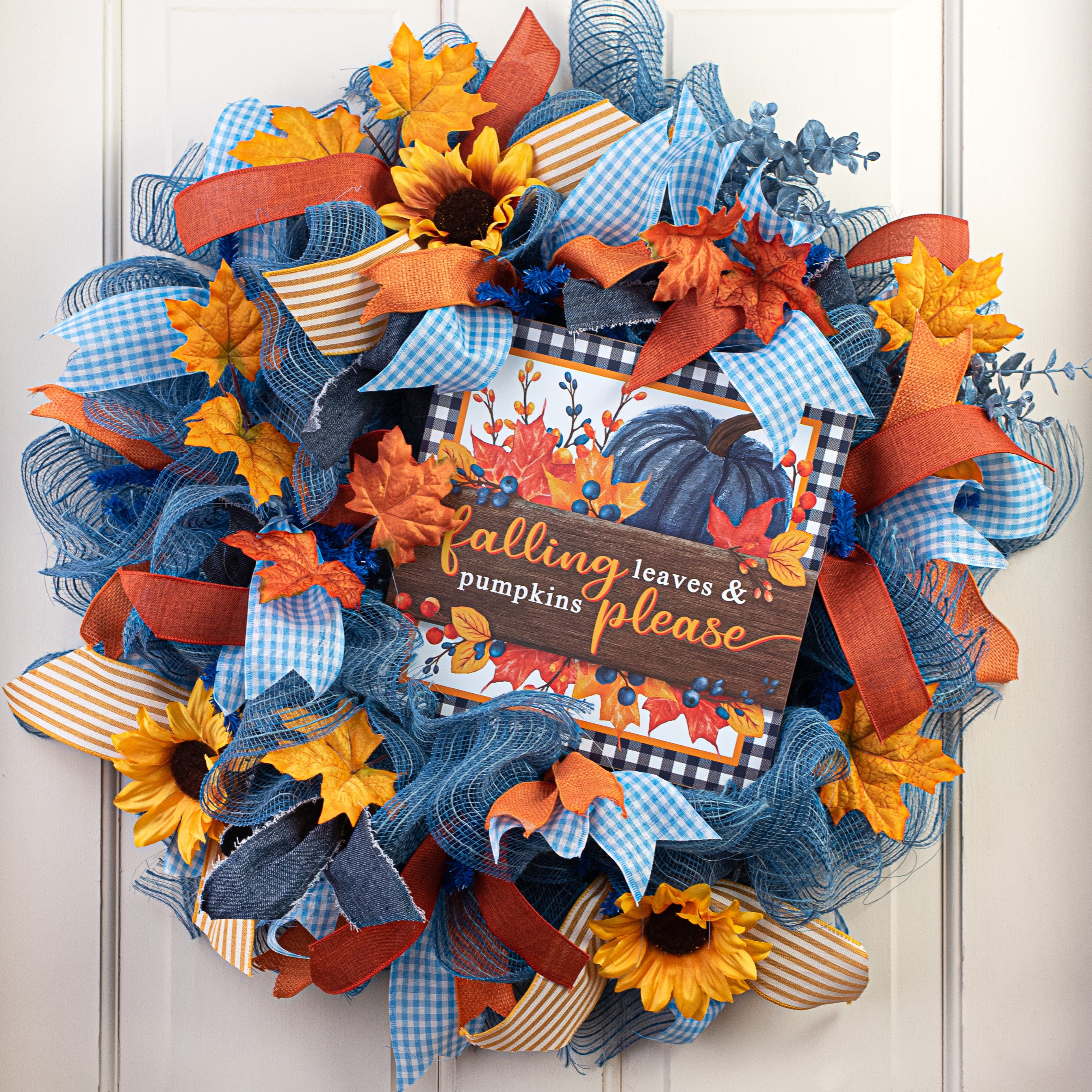 10" Square Wooden Sign: Falling Leaves & Pumpkins Please Lifestyle Photo